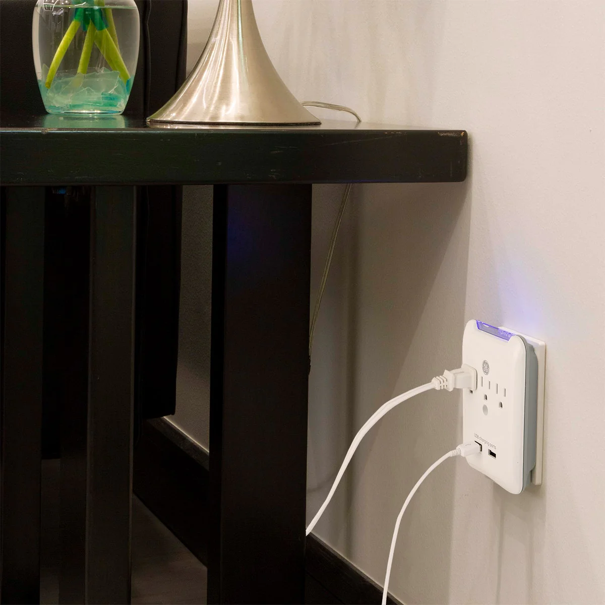 GE 3-Outlet 2-USB Wall Tap with Surge Protection, White - Image 8