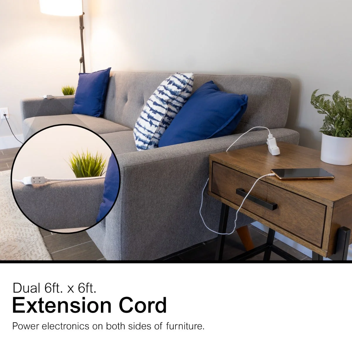 GE 3-Outlet 6ft. Dual Split Braided Extension Cord, White - Image 4