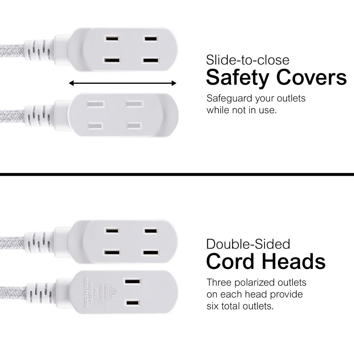 GE 3-Outlet 6ft. Dual Split Braided Extension Cord, White - Image 8