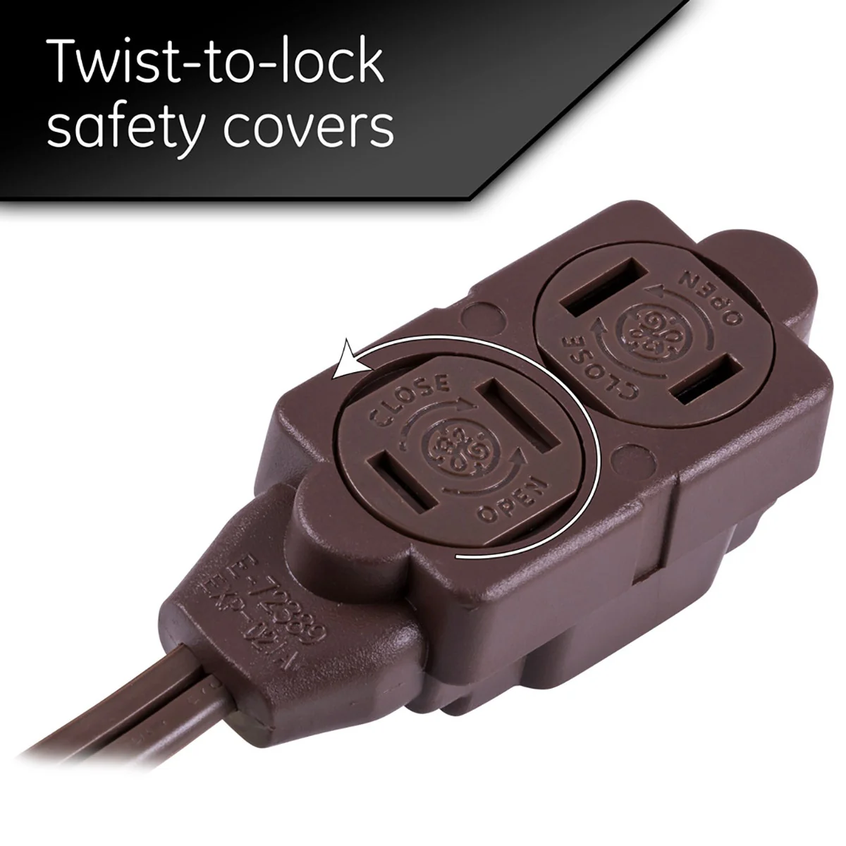 GE 3-Outlet 6ft. Extension Cord with Twist-to-Close Outlets, Brown - Image 3