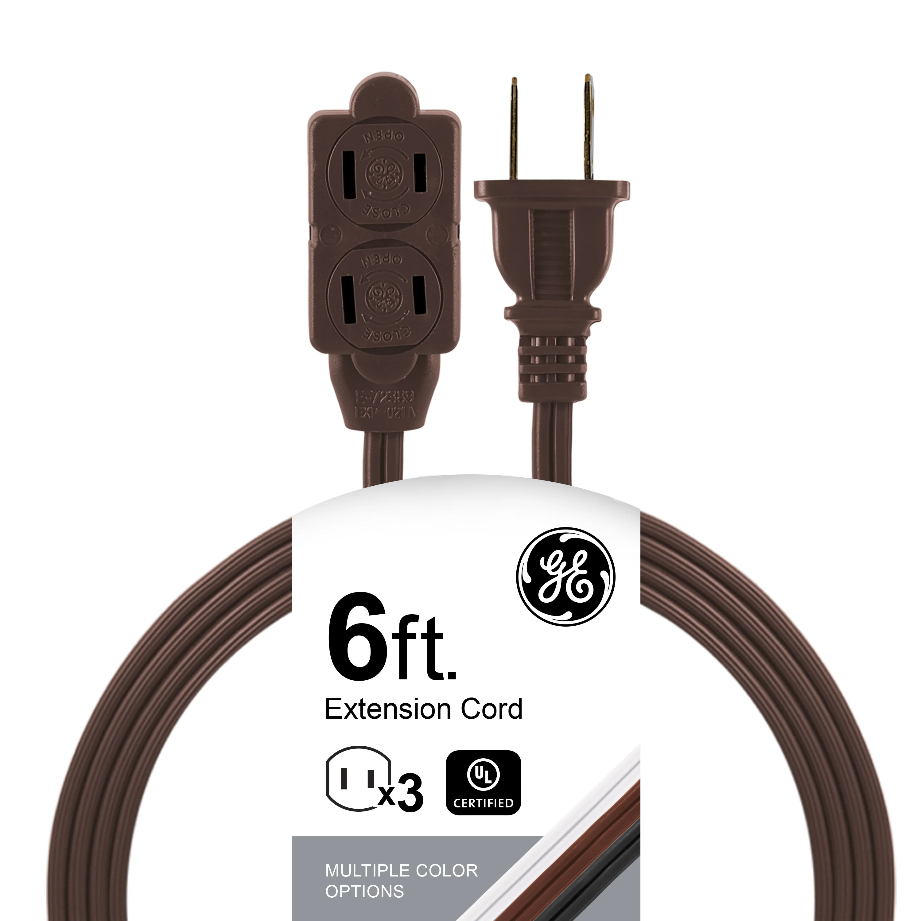 GE 3-Outlet 6ft. Extension Cord with Twist-to-Close Outlets, Brown - Image 7