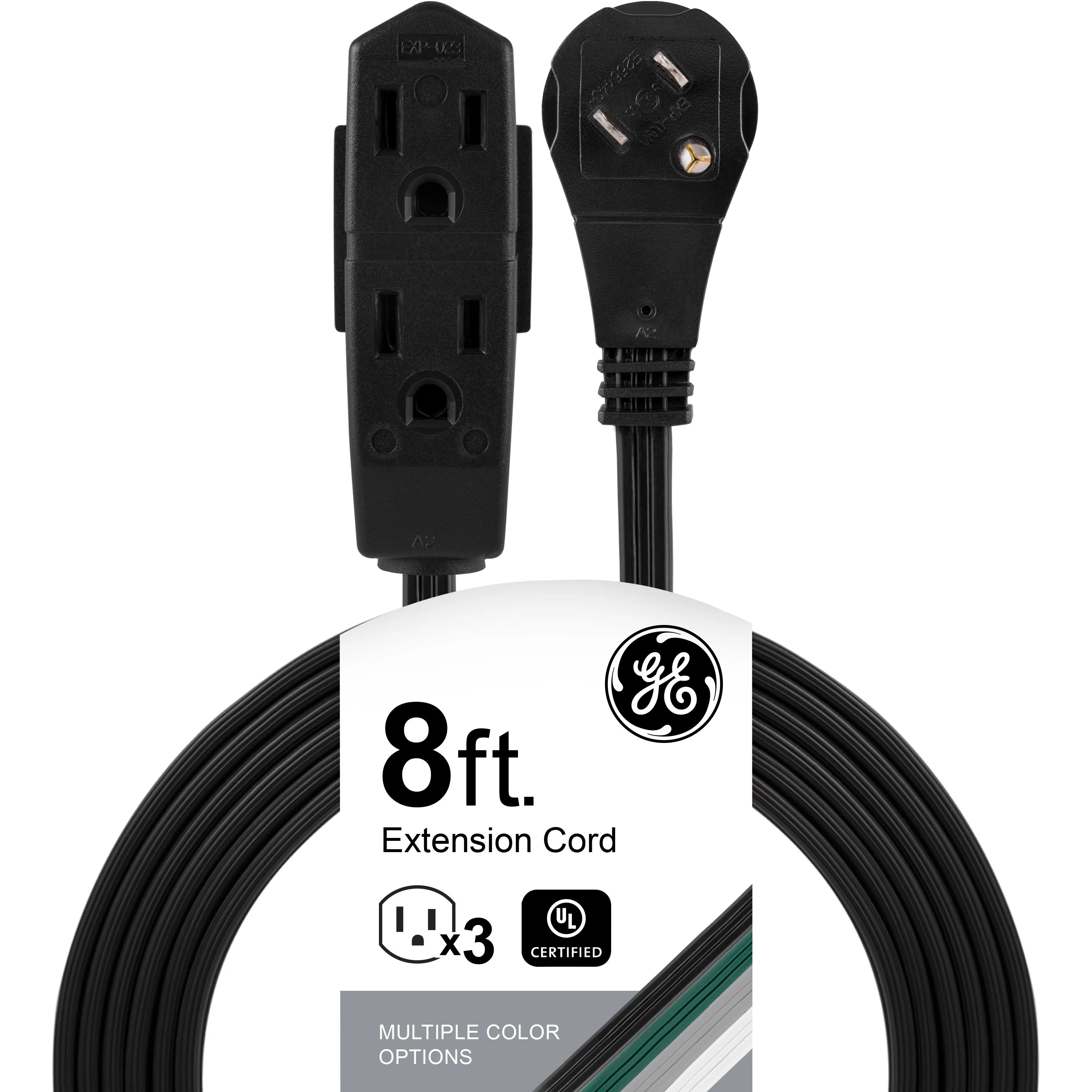 GE 3-Outlet 8ft. Extension Cord with Right-Angle Plug, Black - Image 8