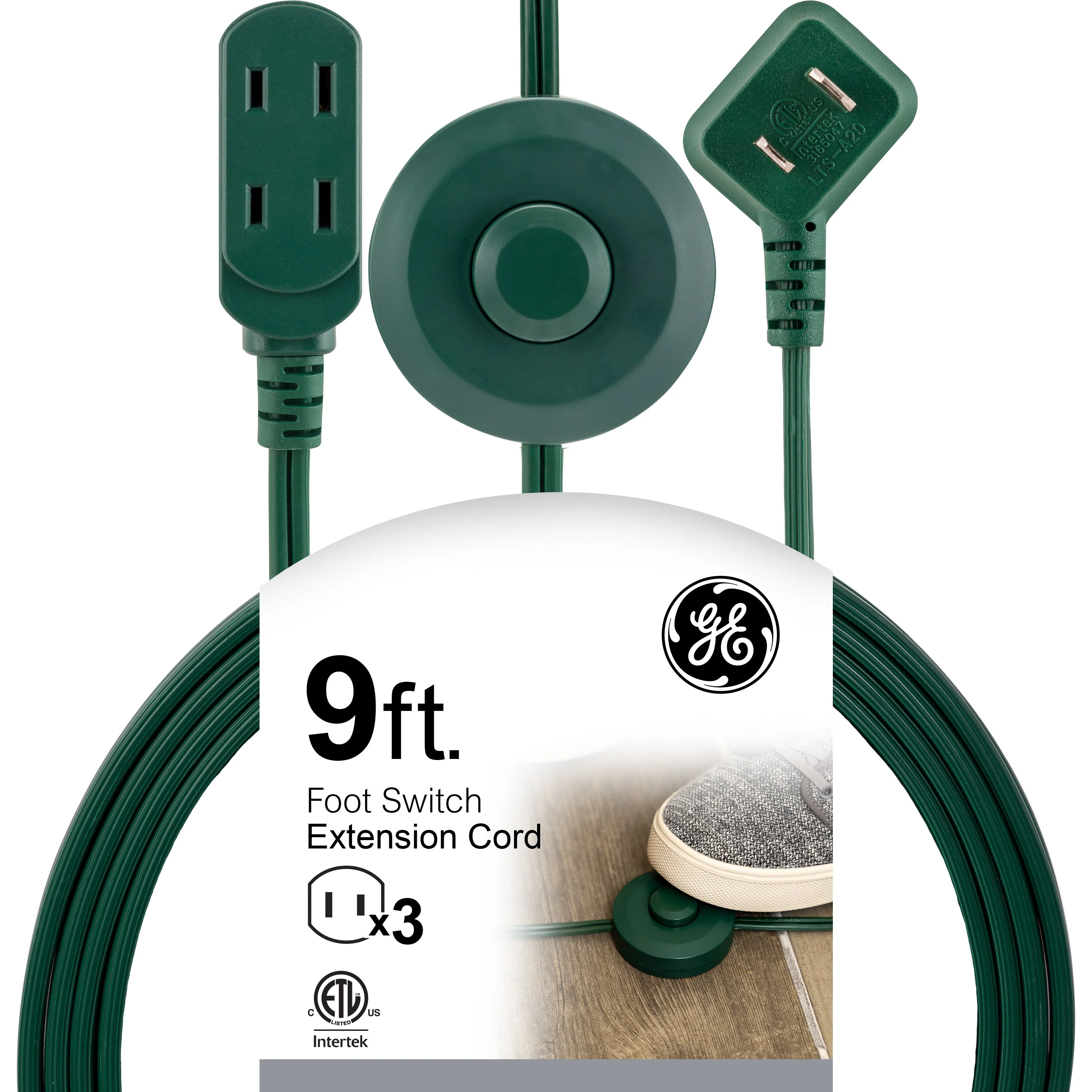 GE 3-Outlet 9ft. Extension Cord with Footswitch, Green - Image 3