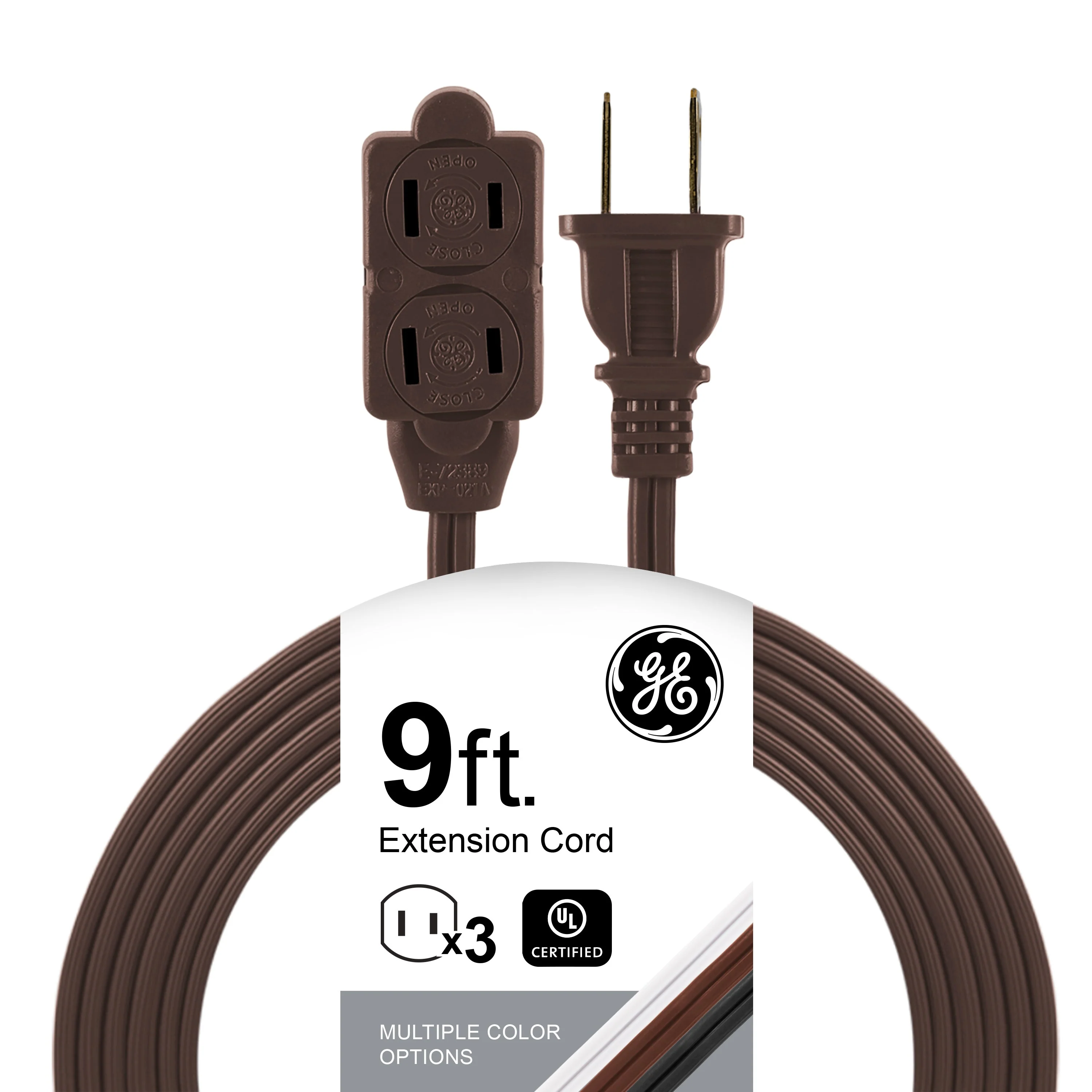 GE 3-Outlet 9ft. Extension Cord with Twist-to-Close Outlets, Brown - Image 8
