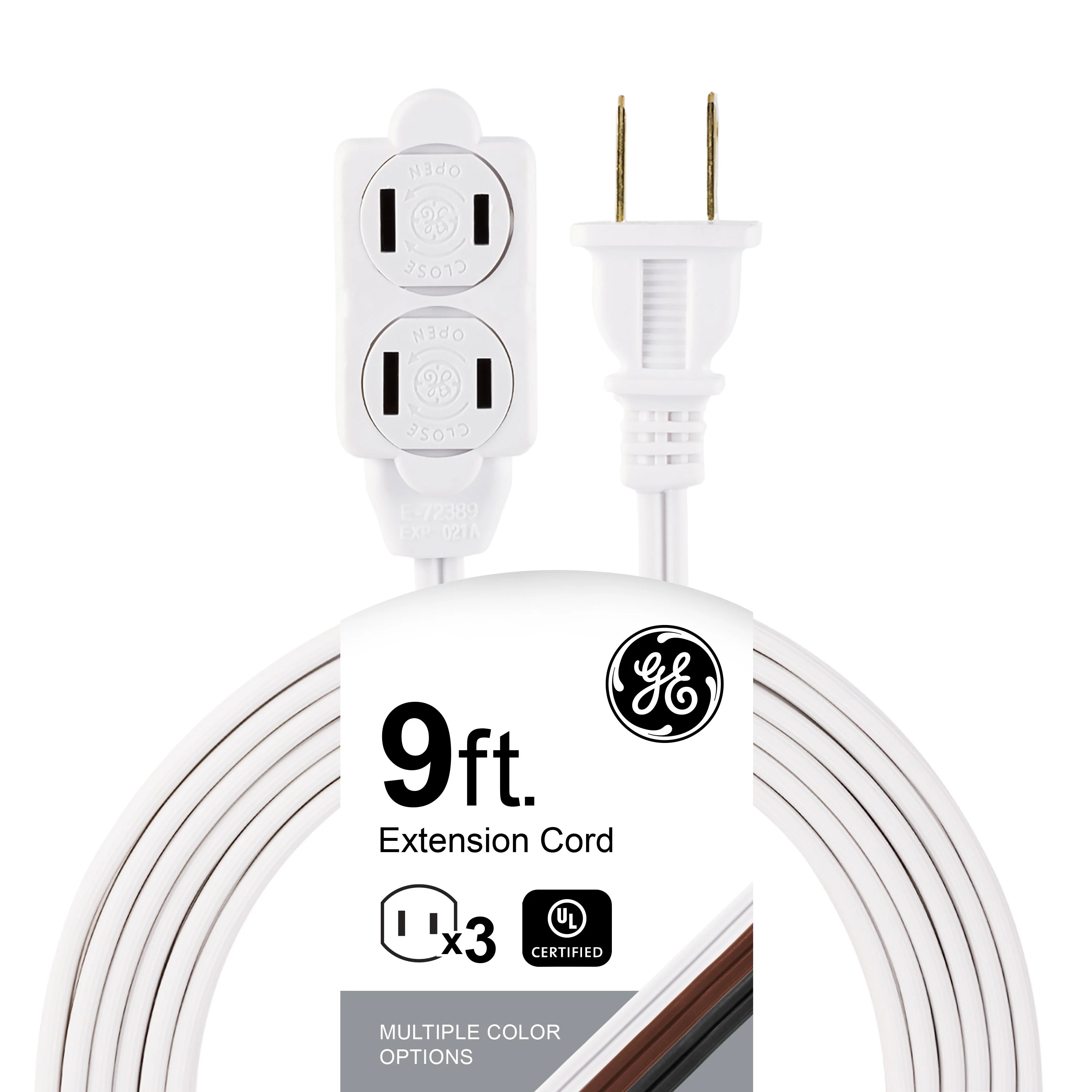 GE 3-Outlet 9ft. Extension Cord with Twist-to-Close Outlets, White