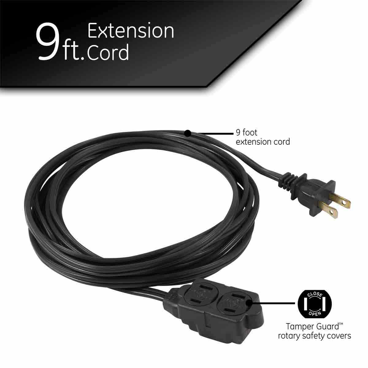 GE 3-Outlet 9ft. Indoor Extension Cord with Twist-to-Close Outlets, Black - Image 3