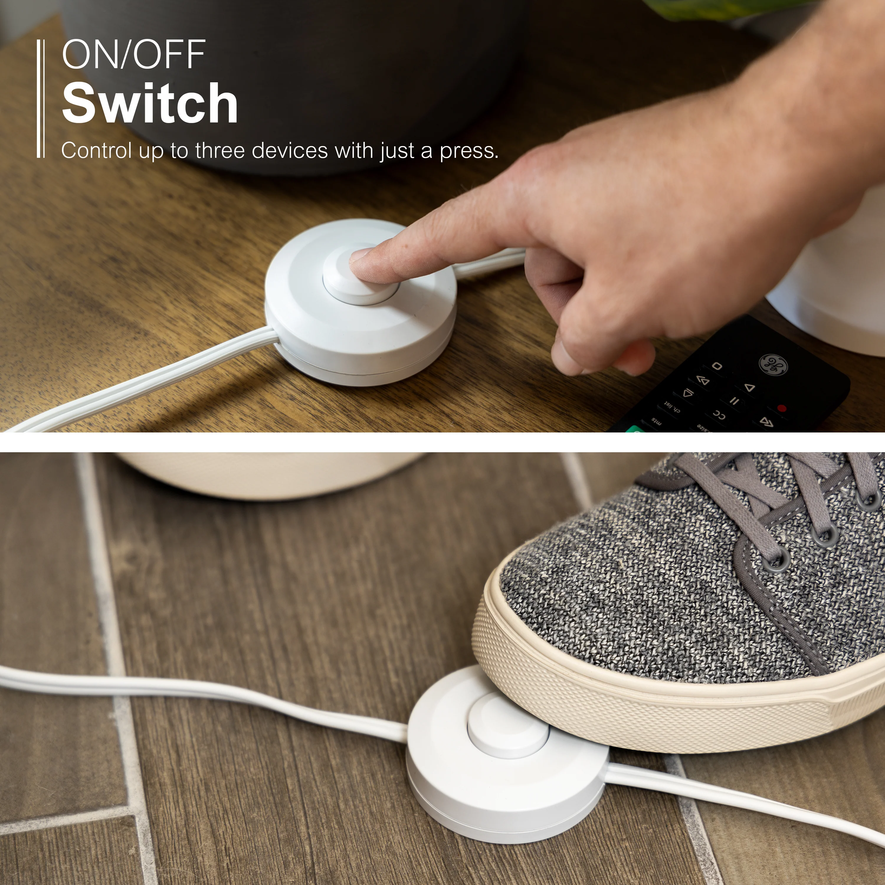 GE 3-Outlet Polarized Extension Cord, Indoor, Foot Switch, 16AWG, 9ft., White - Image 5
