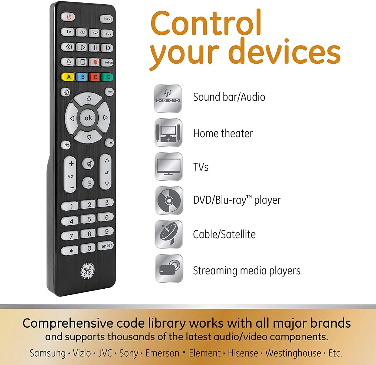 GE 4-Device Backlit Universal Remote, Brushed Black - Image 4