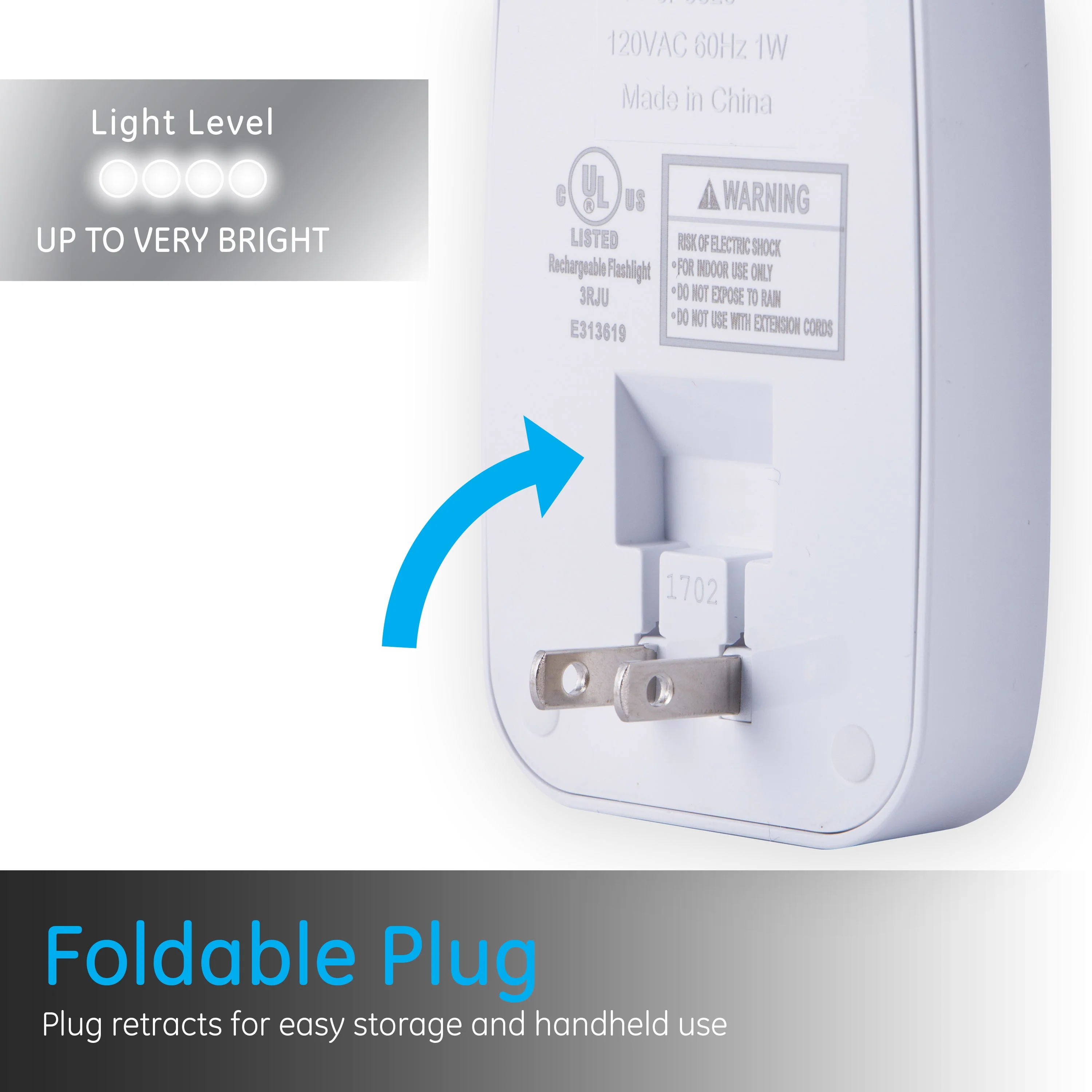 GE 4-in-1 Rechargeable Power Failure Light Sensing LED Night Light, White - Image 7
