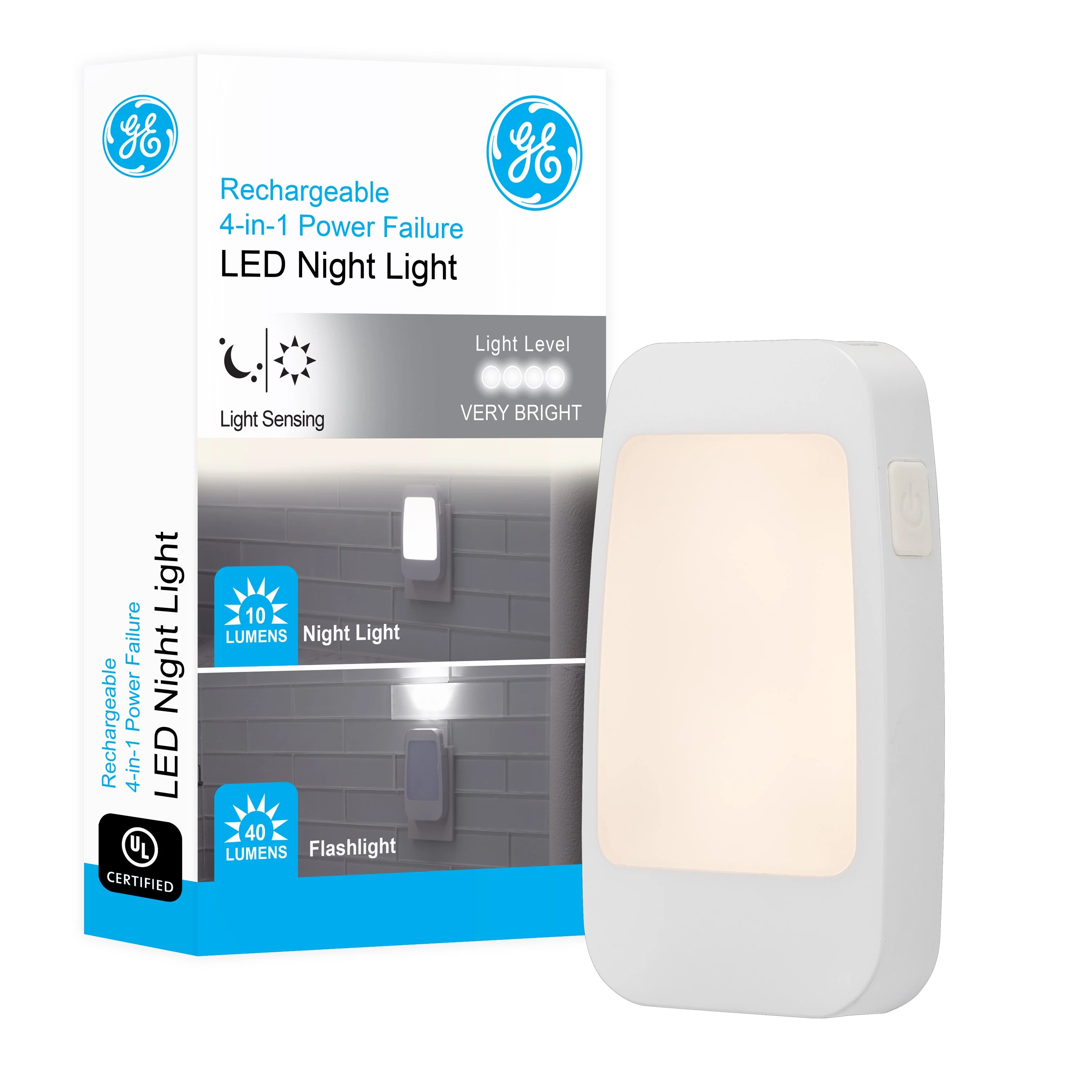 GE 4-in-1 Rechargeable Power Failure Light Sensing LED Night Light, White - Image 9