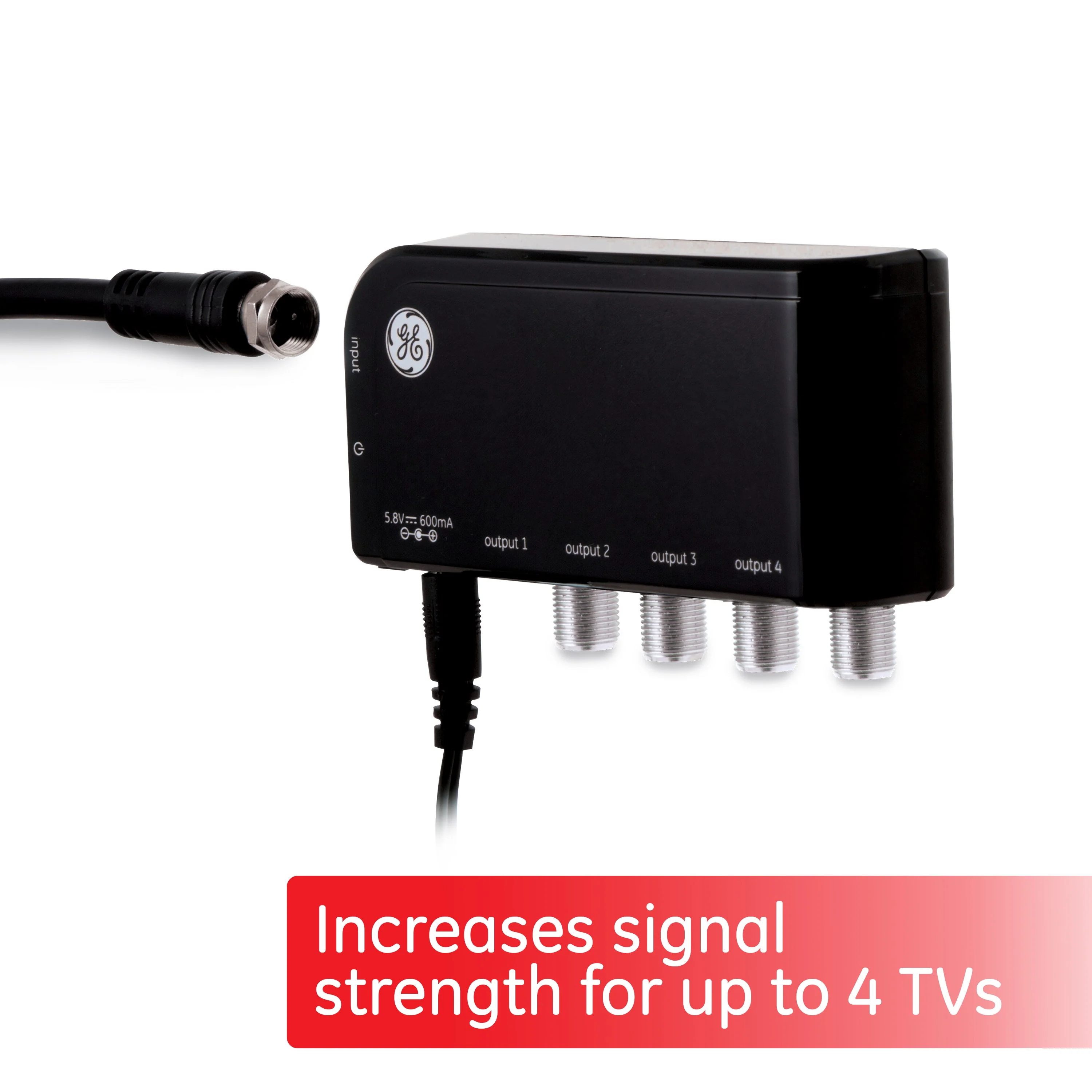 GE 4-Way Distribution Amplifier, Black - Image 3