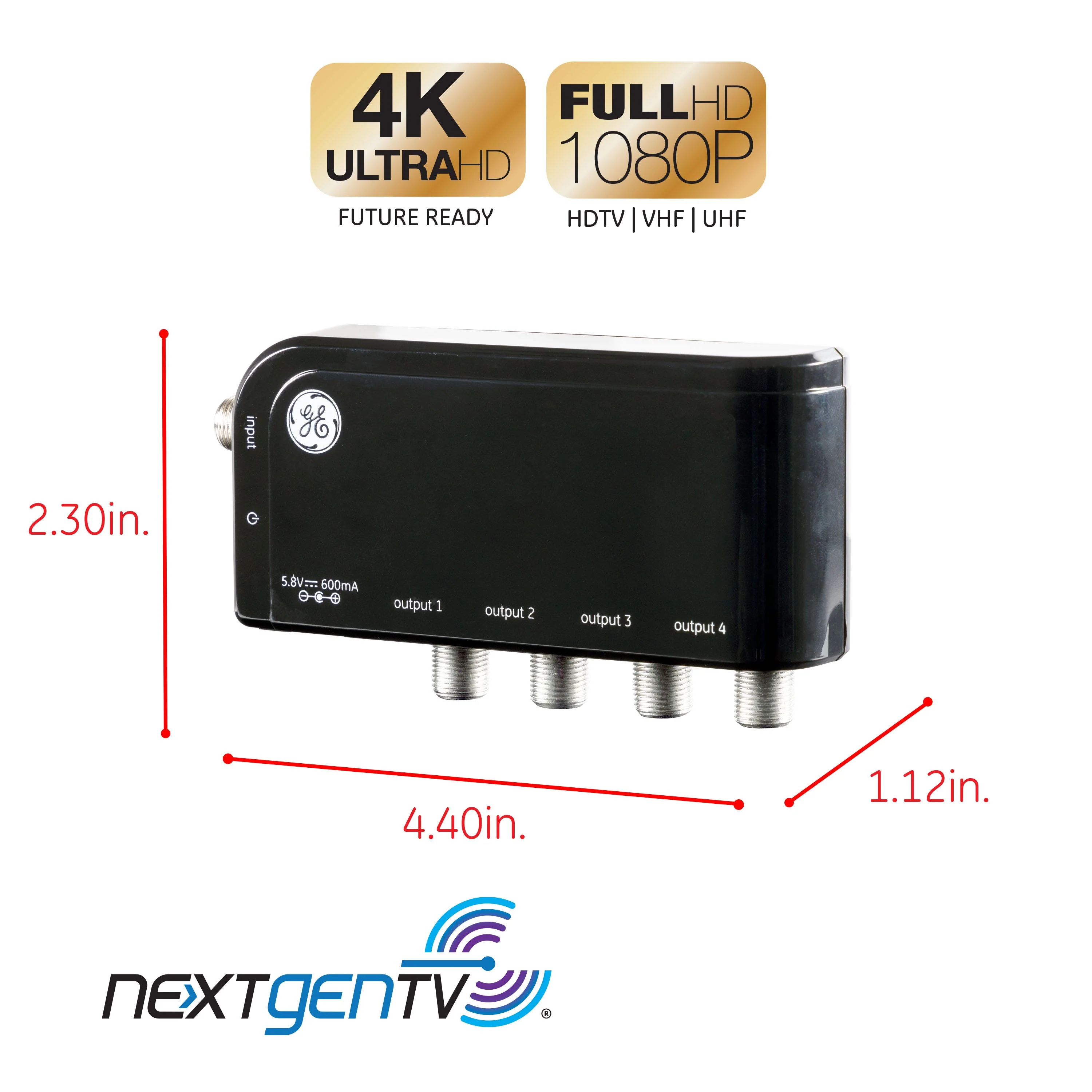 GE 4-Way Distribution Amplifier, Black - Image 4