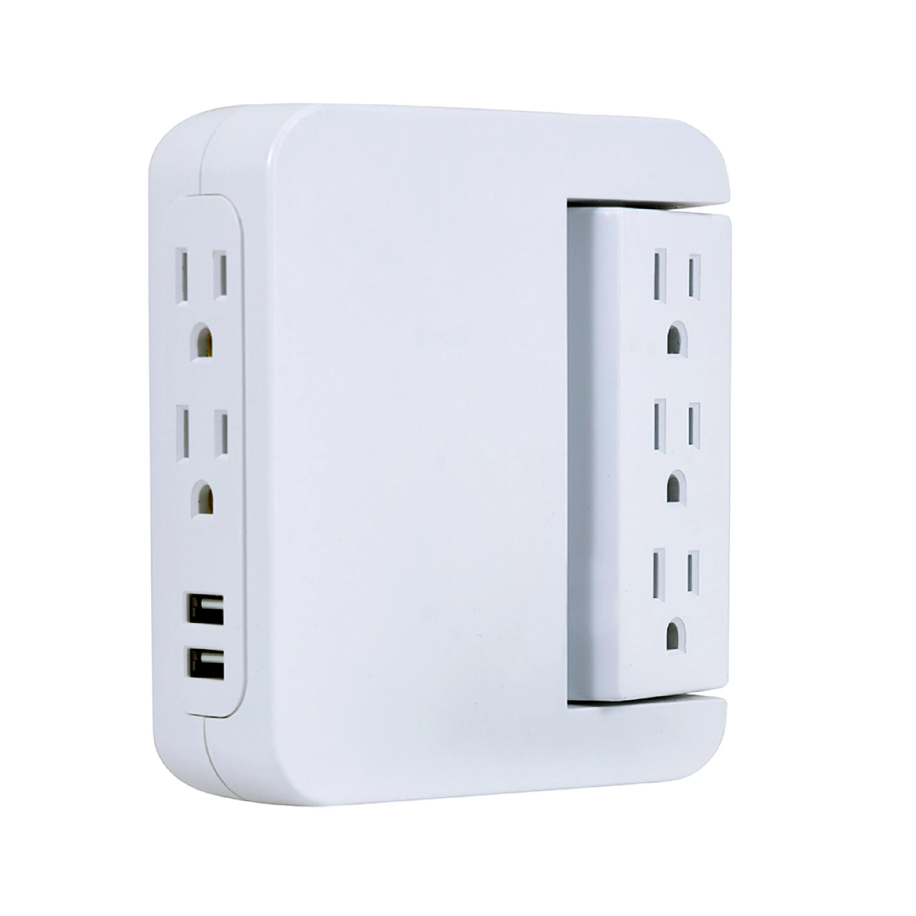 GE 5-Outlet 2-USB Wall Tap with Surge Protection and Swivel Outlets, White - Image 2