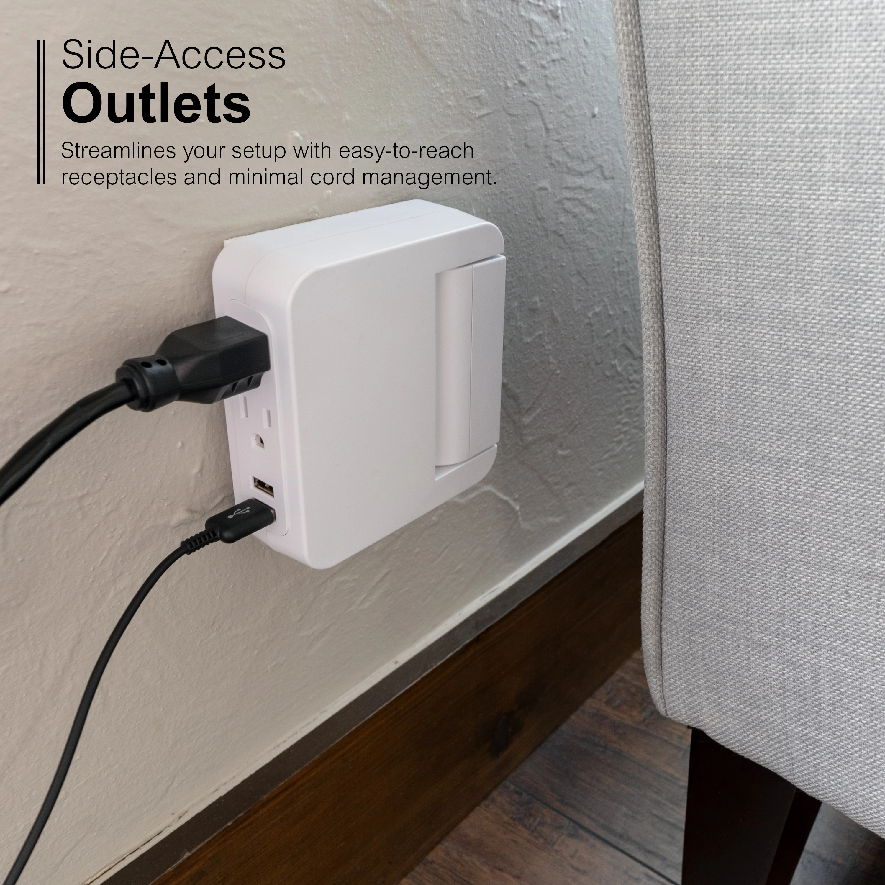 GE 5-Outlet 2-USB Wall Tap with Surge Protection and Swivel Outlets, White - Image 5