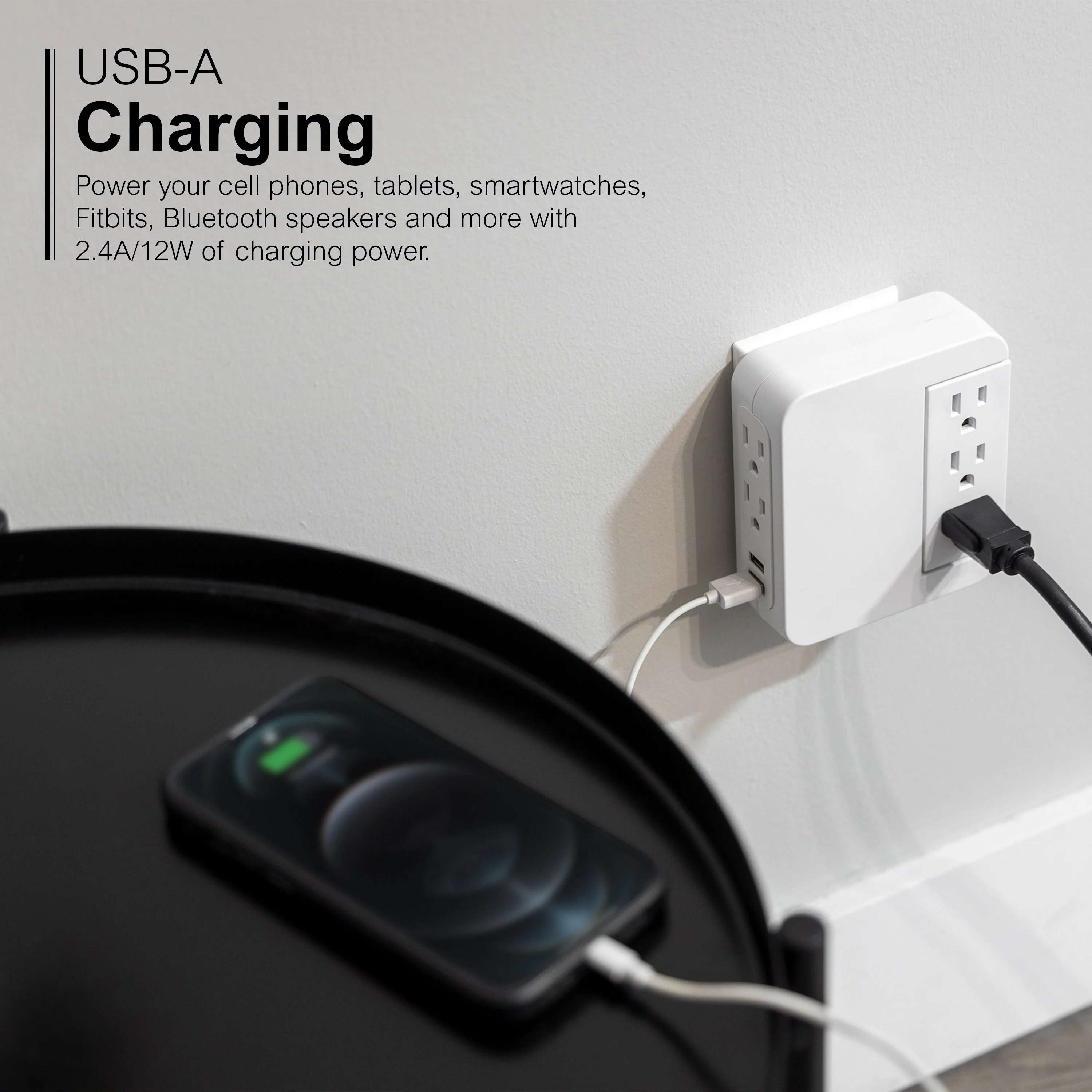 GE 5-Outlet 2-USB Wall Tap with Surge Protection and Swivel Outlets, White - Image 6