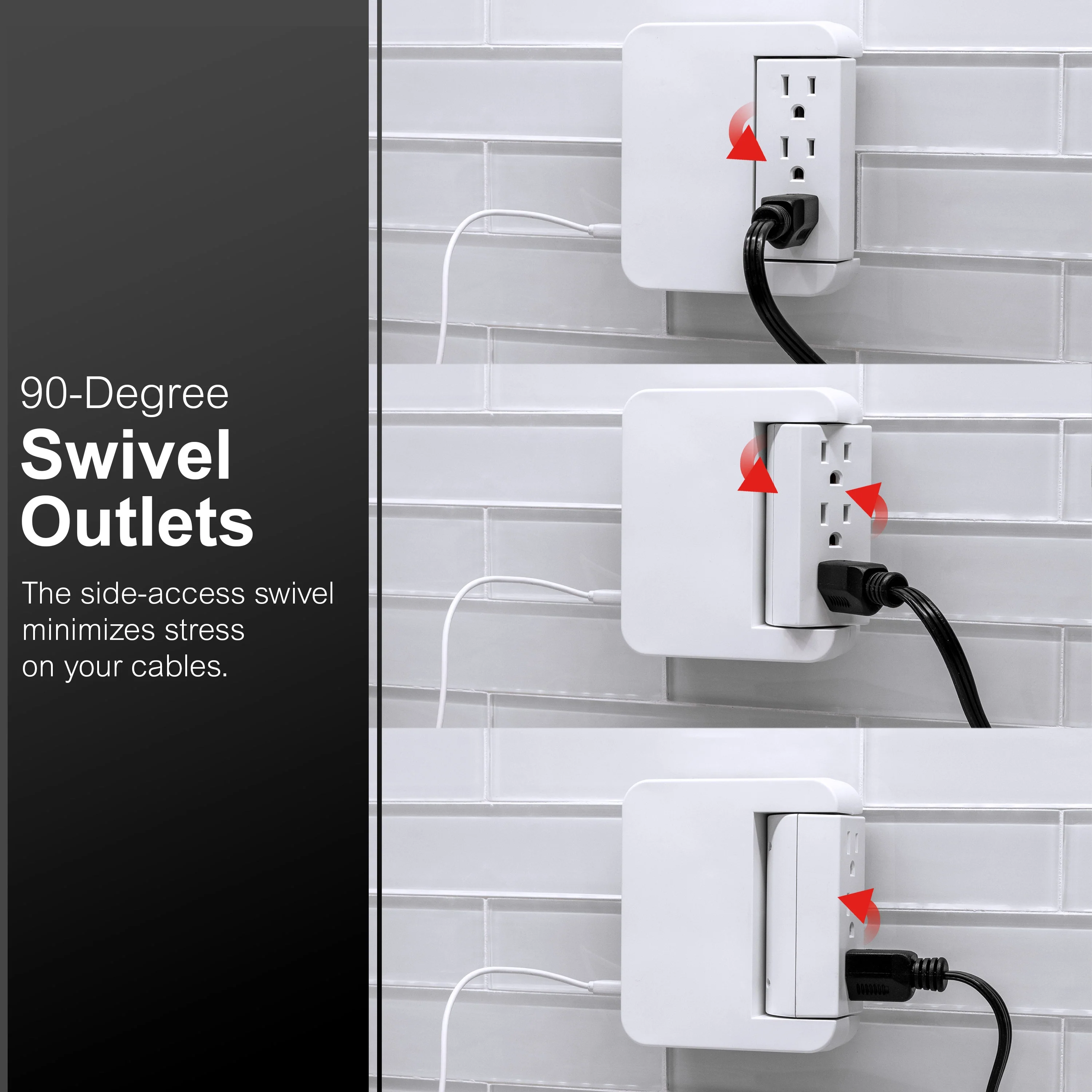 GE 5-Outlet 2-USB Wall Tap with Surge Protection and Swivel Outlets, White - Image 7