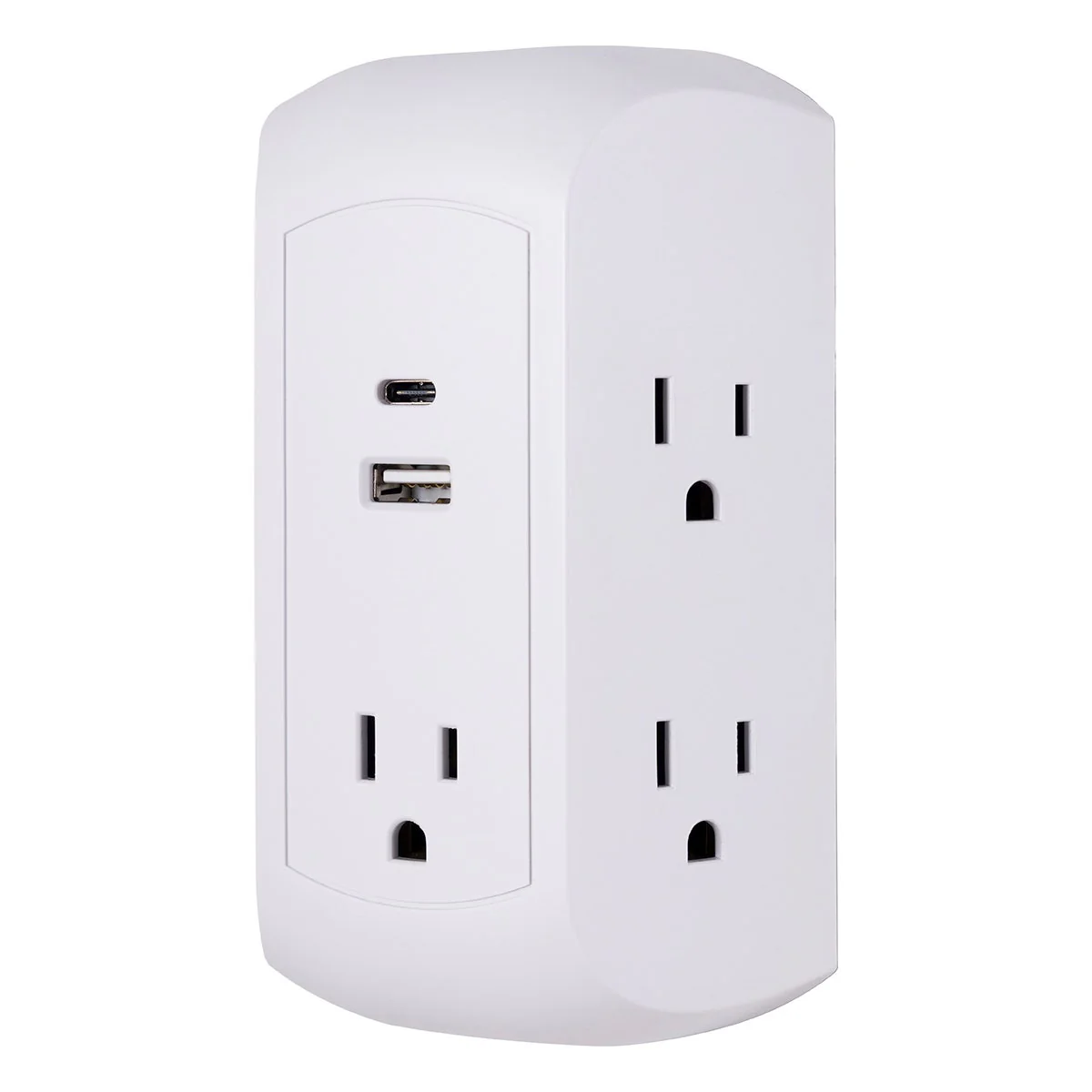 GE 5-Outlet 2-USB Wall Tap with Surge Protection and USB-C, White
