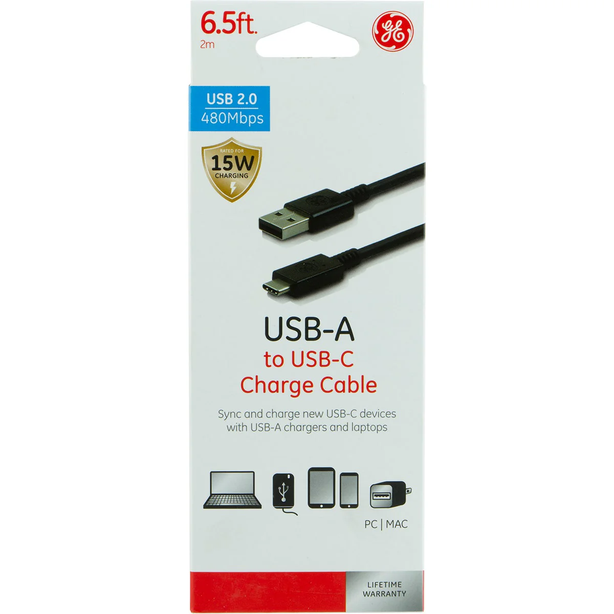 GE 6.5ft. USB-A to USB-C Charging Cable, Black - Image 4