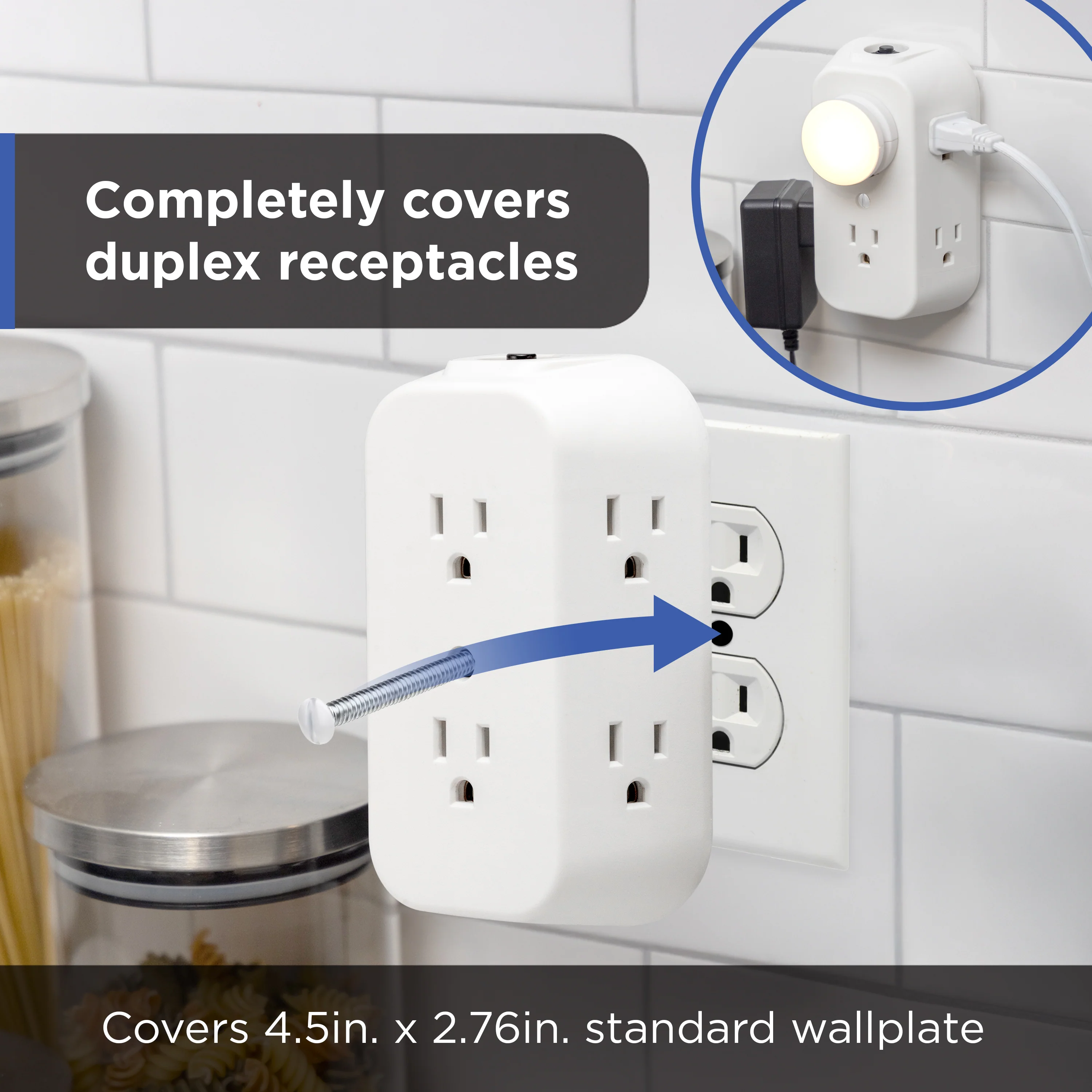 GE 6-AC Wall Tap w/ Resettable Circuit Breaker, White, 2pk - Image 3