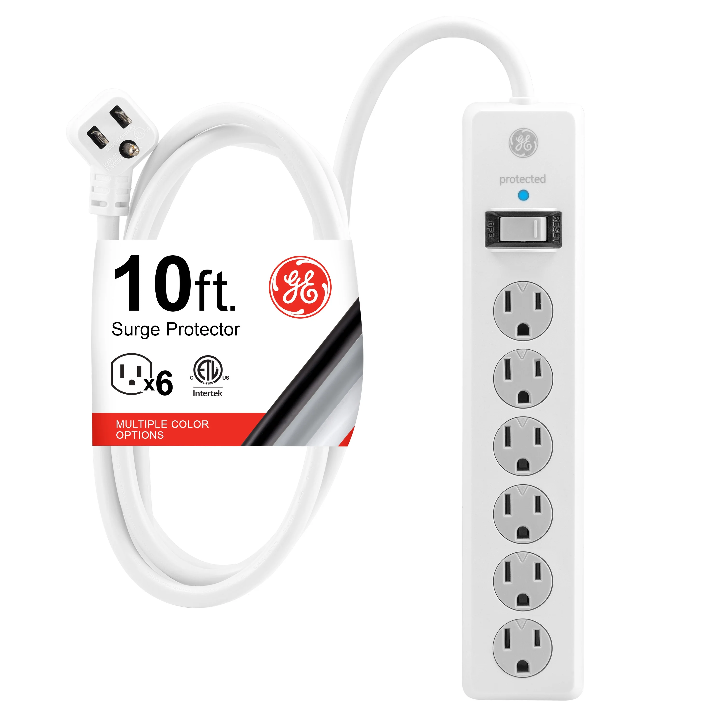 GE 6-Outlet 10ft. Surge Protector With Twist-To-Close Safety Covers, White - Image 9