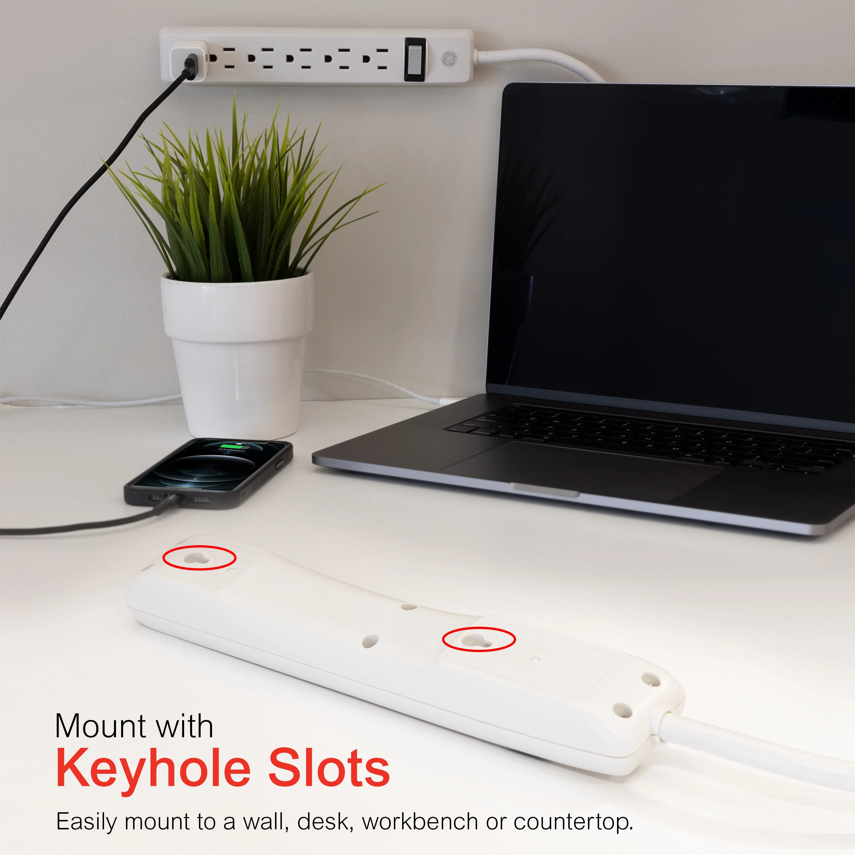 GE 6-Outlet 12ft. Power Strip, White - Image 6