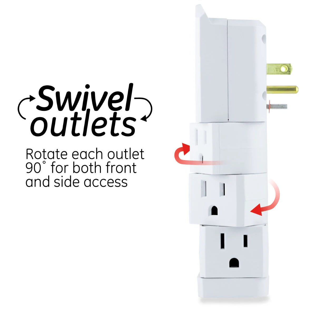 GE 6-Outlet 2-USB Wall Tap with Surge Protection and Swivel Outlets, White - Image 4
