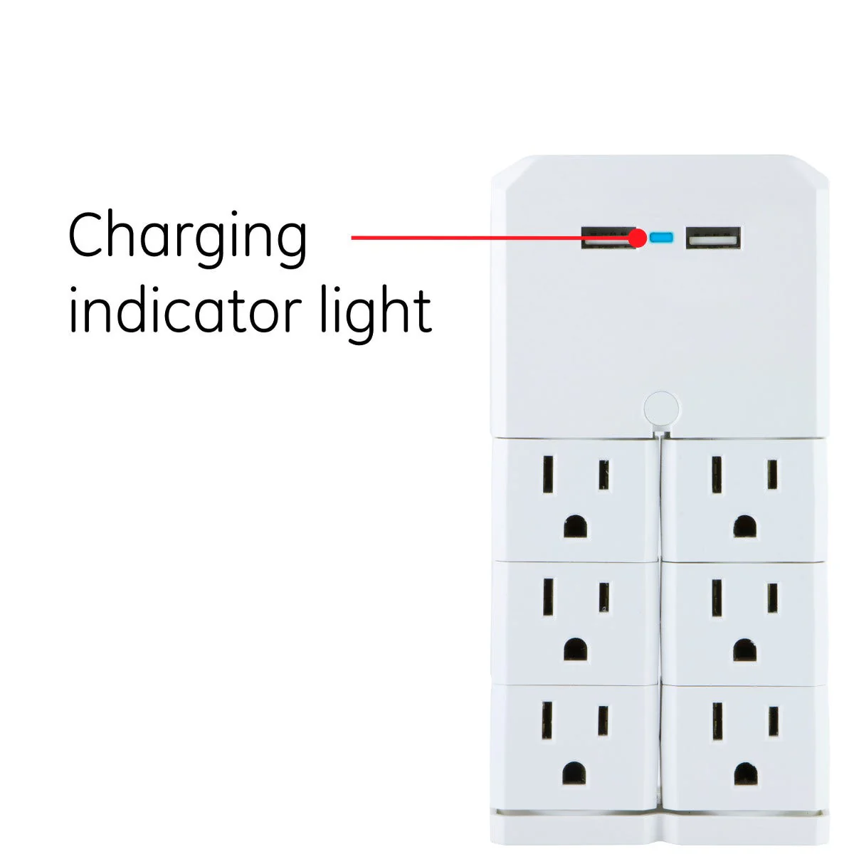 GE 6-Outlet 2-USB Wall Tap with Surge Protection and Swivel Outlets, White - Image 7