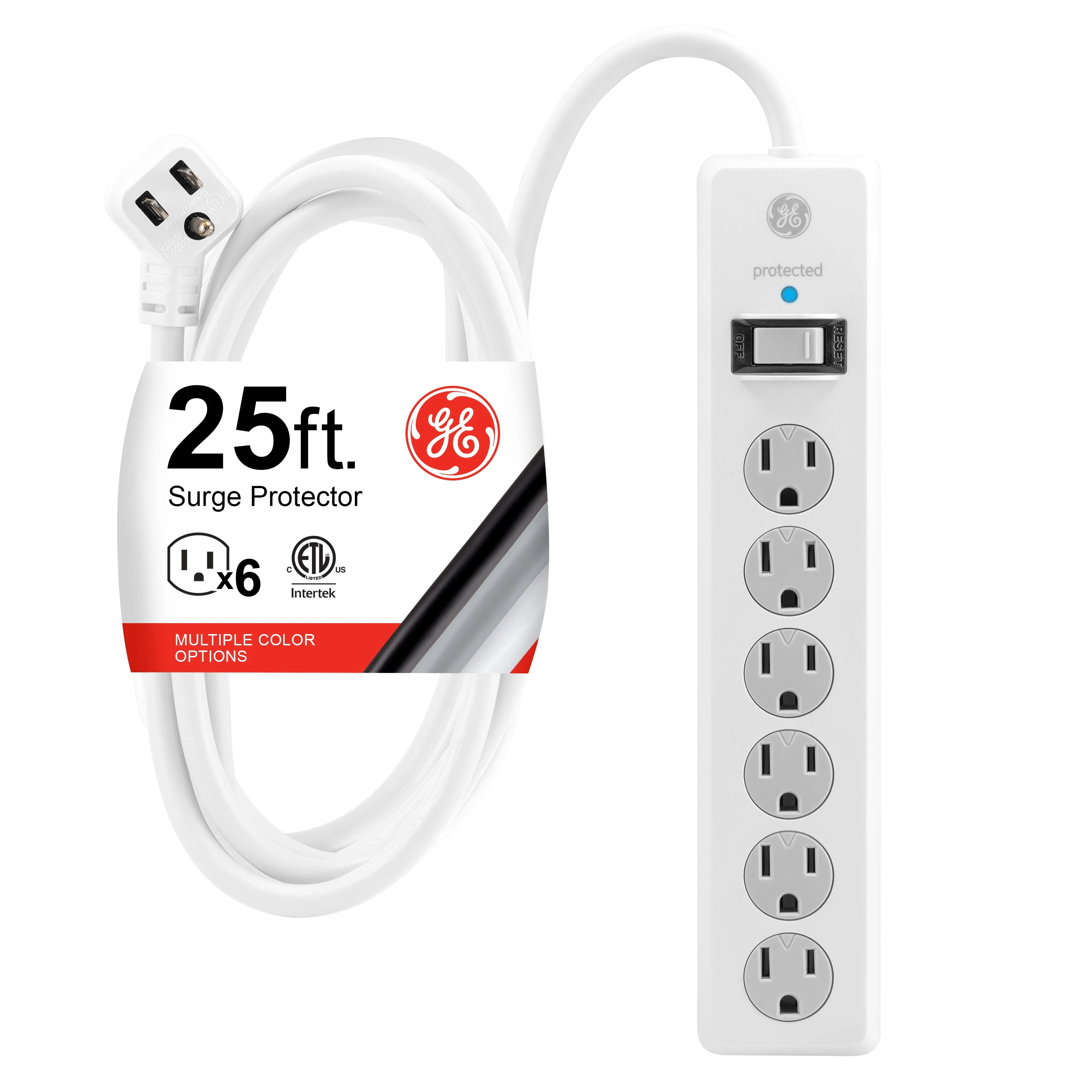 GE 6-Outlet 25ft. Surge Protector with Twist-to-Close Safety Outlet Covers, White - Image 6