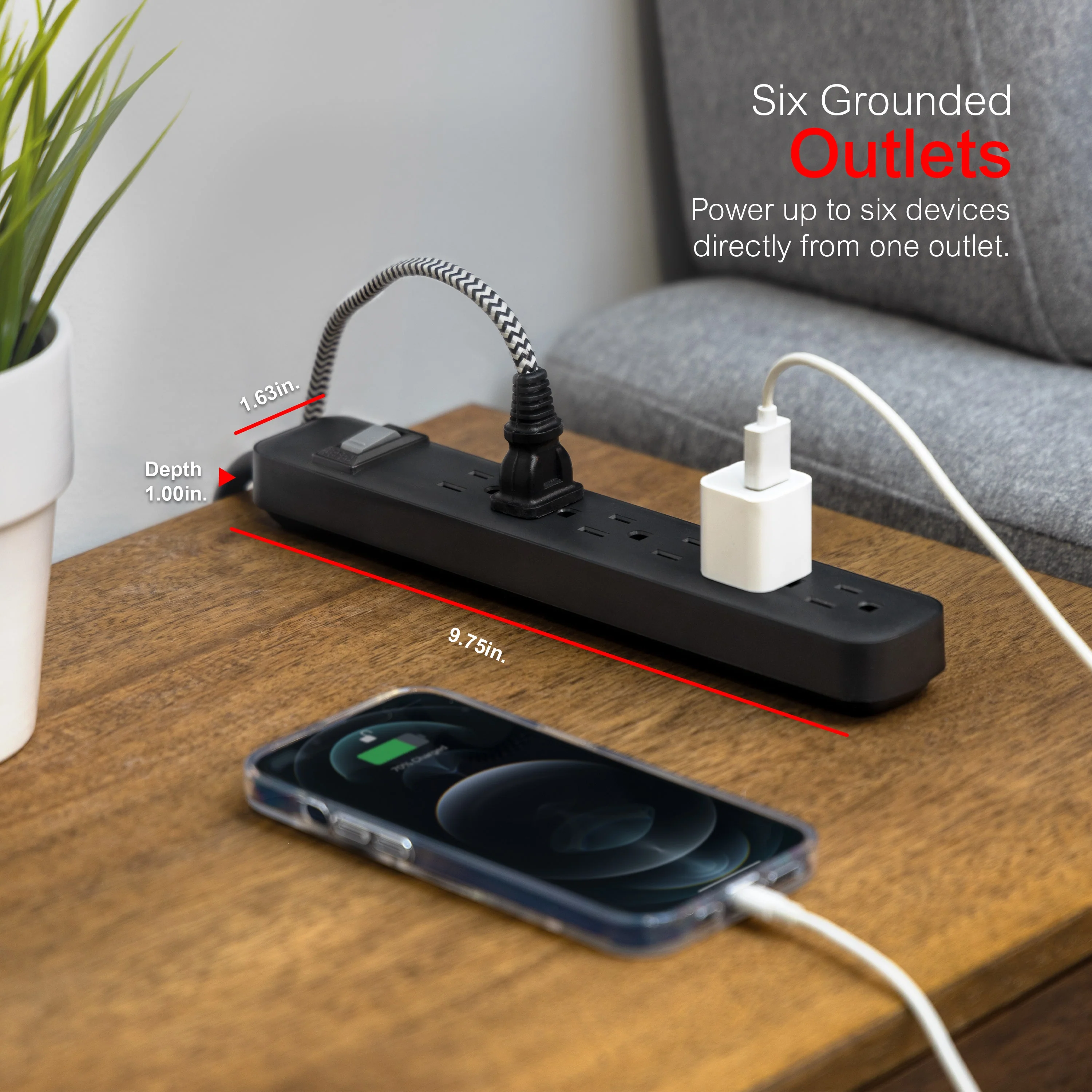 GE 6-Outlet 2ft. Power Strip, Black - Image 4
