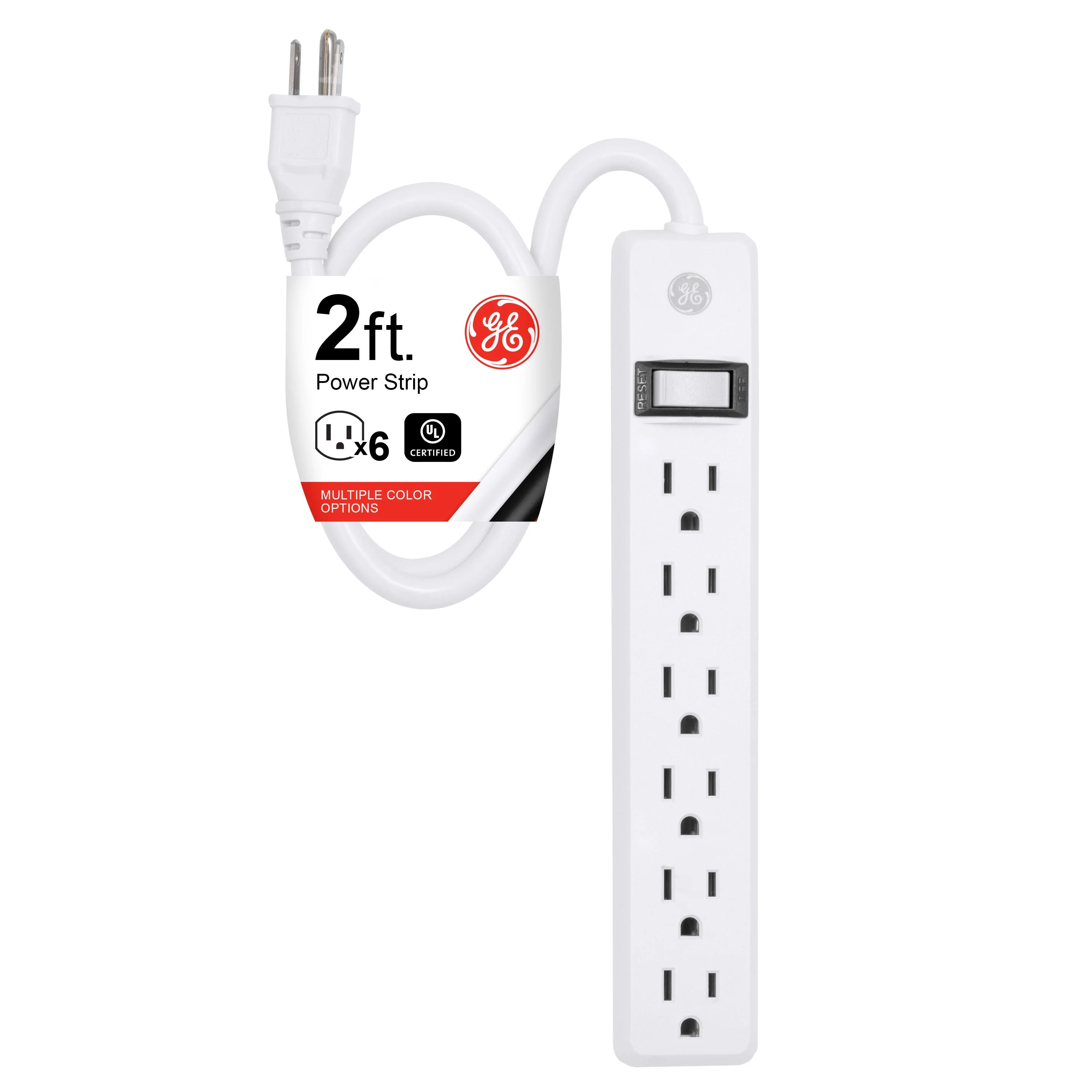 GE 6-Outlet 2ft. Power Strip, White - Image 7