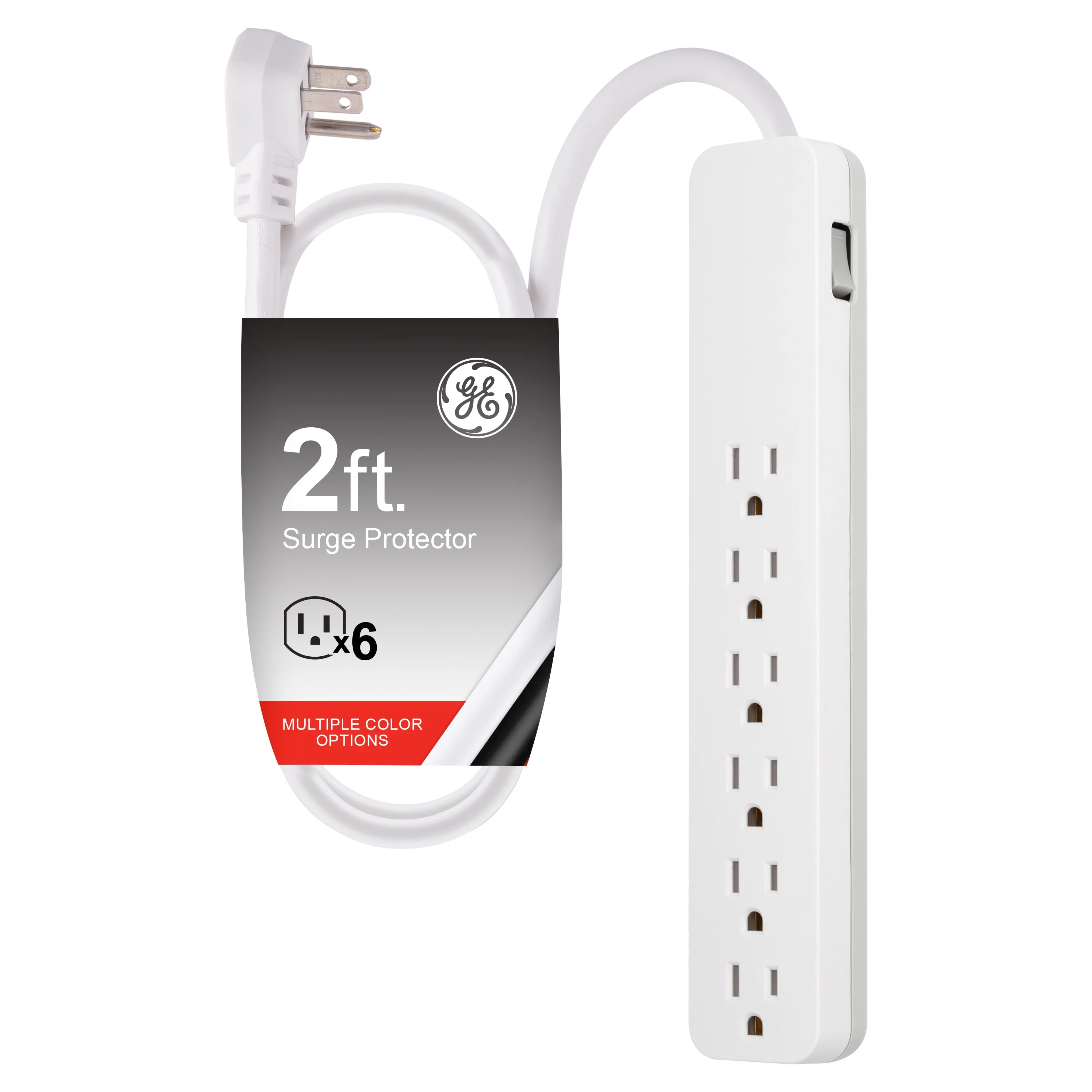 GE 6-Outlet 2ft. Surge Protector, White