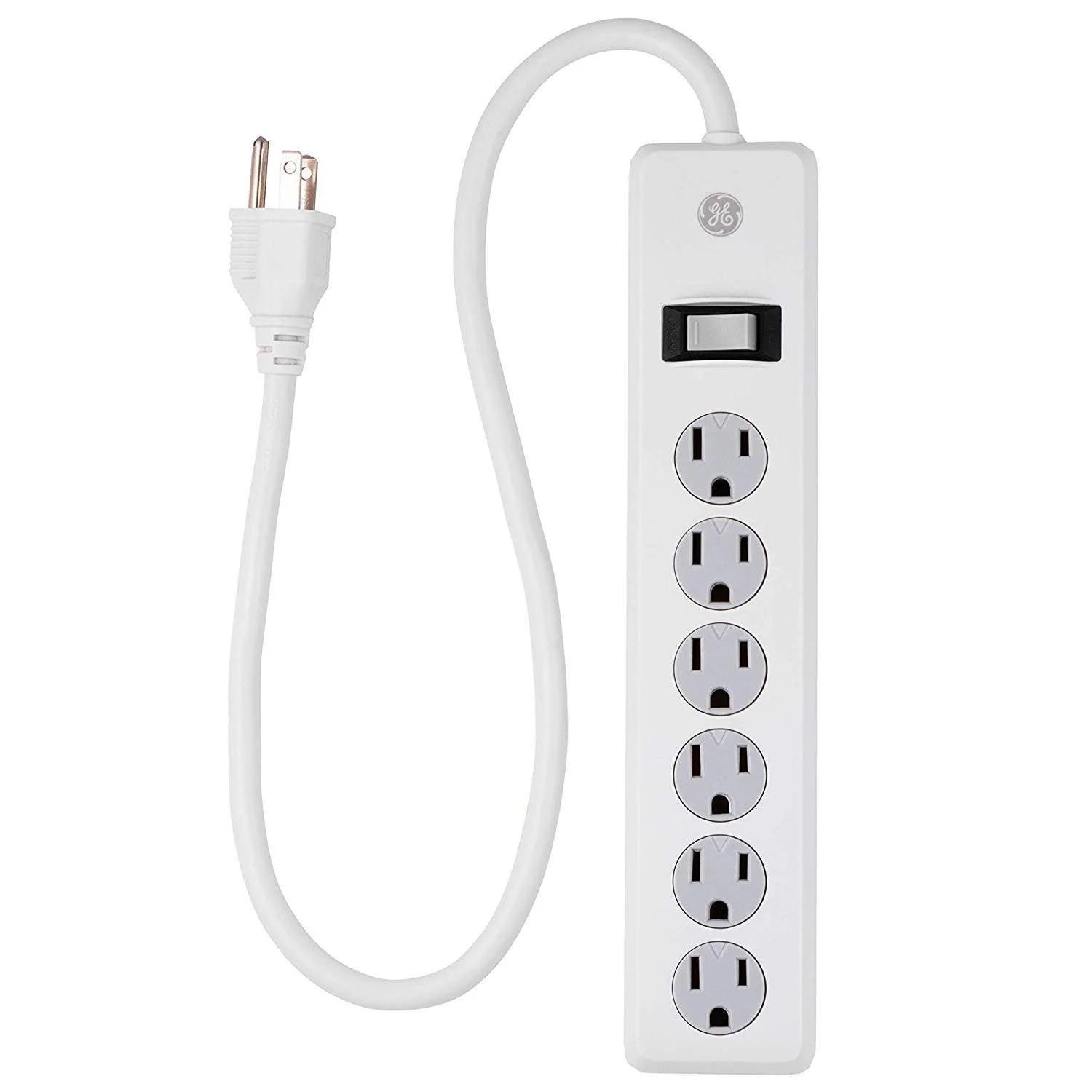 GE 6-Outlet 2ft. Surge Protector with Twist-to-Close Safety Covers, White - Image 2