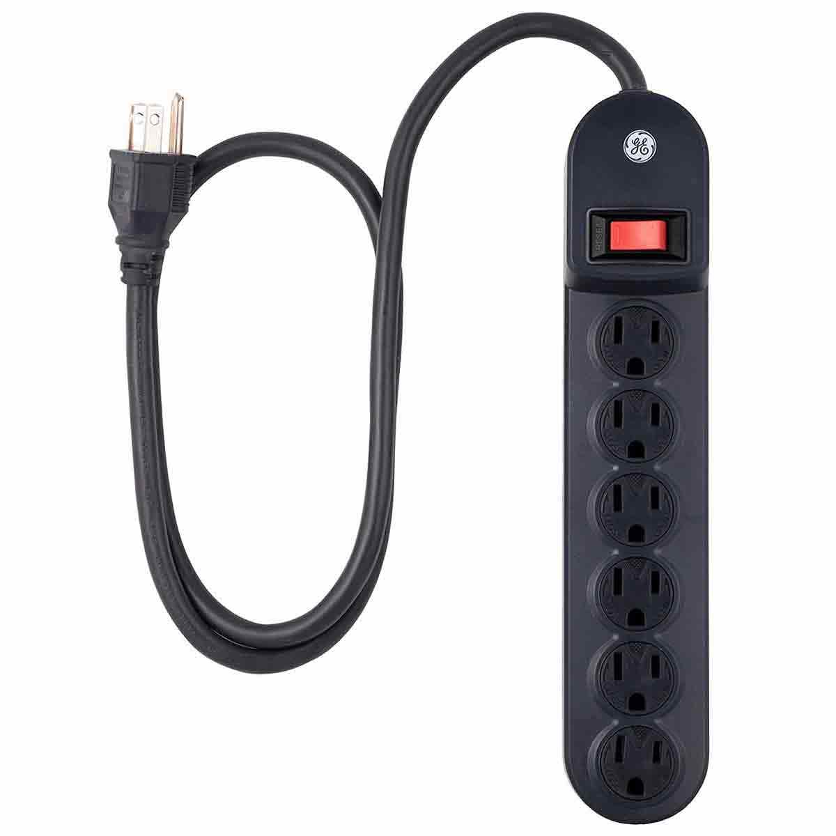 GE 6-Outlet 3ft. Power Strip with Twist-to-Close Safety Covers, Black - Image 2
