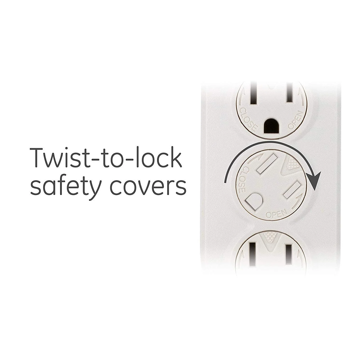 GE 6-Outlet 3ft. Power Strip with Twist-to-Close Safety Covers, White - Image 4