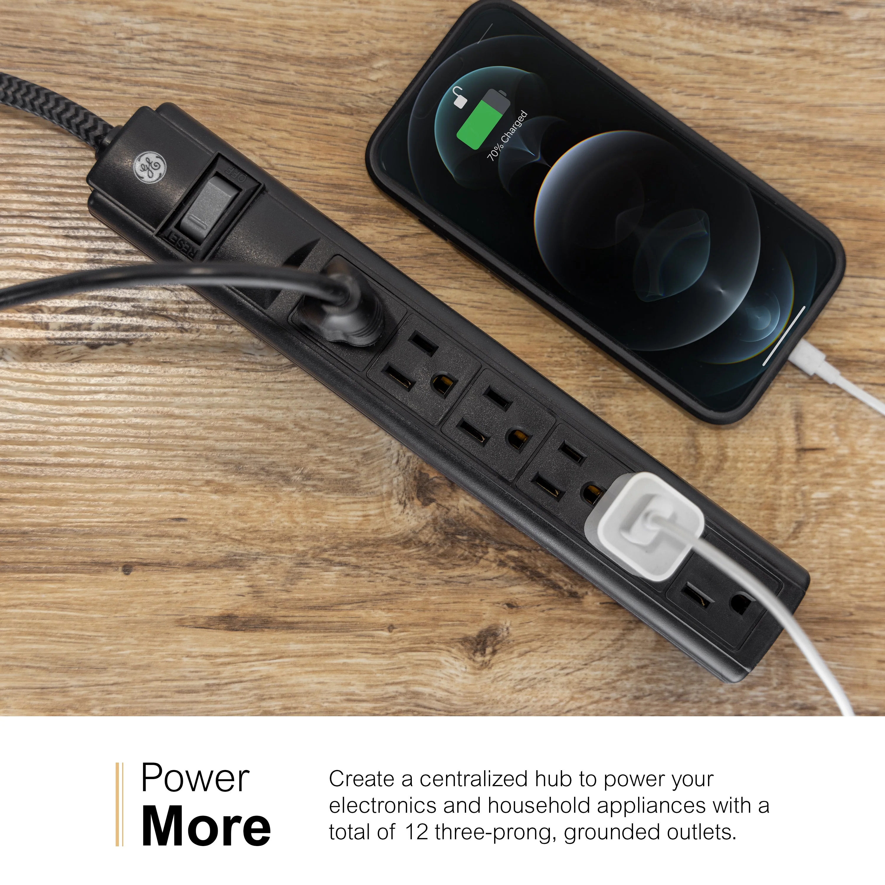GE 6-Outlet 3ft. Surge Protector, 2 Pack, Black - Image 5