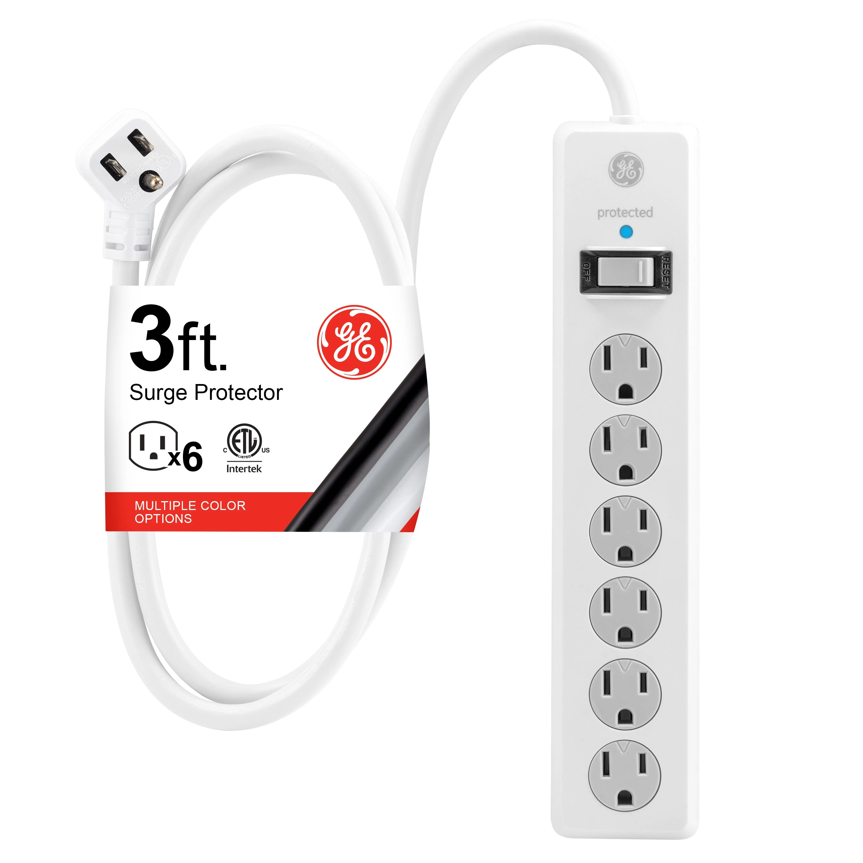 GE 6-Outlet 3ft. Surge Protector with Twist-to-Close Safety Covers, White - Image 8