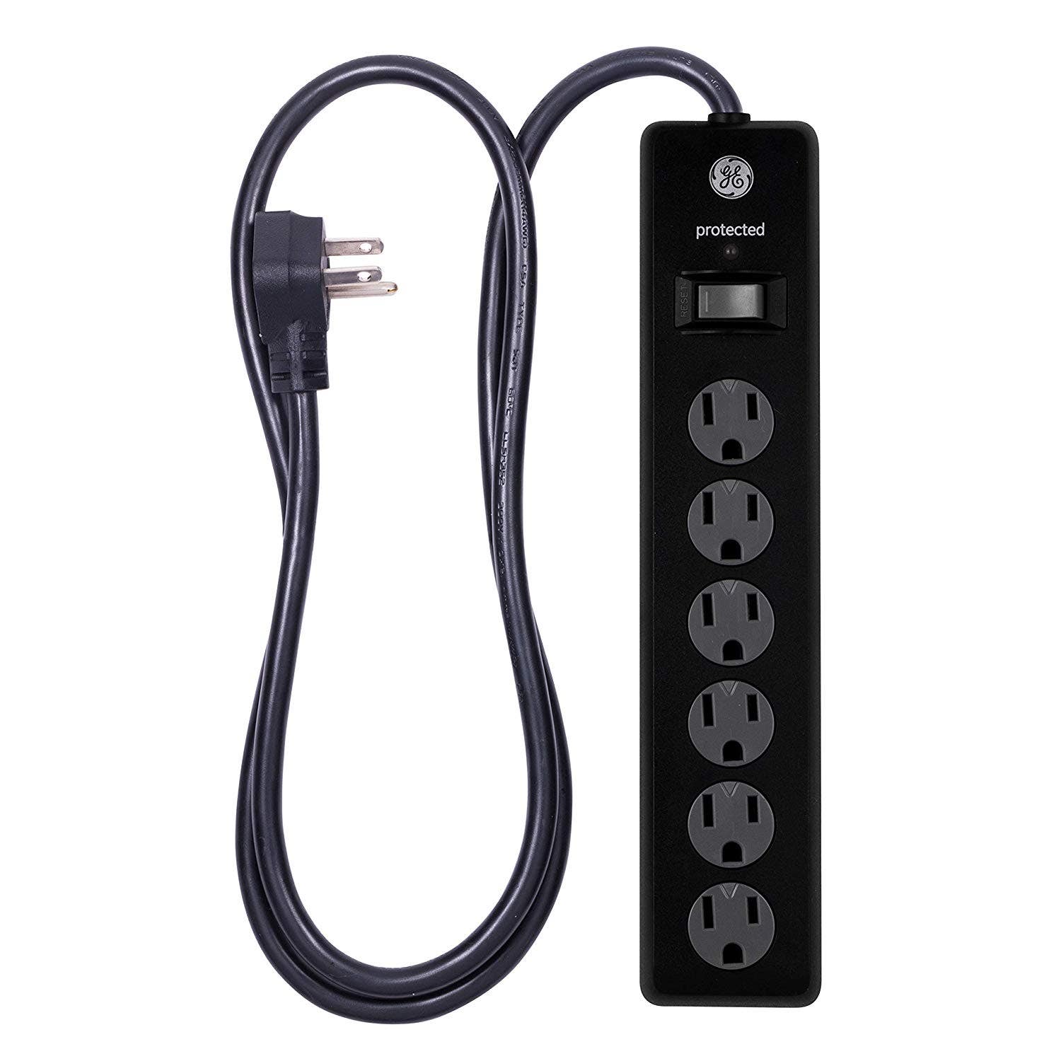 GE 6-Outlet 4ft. Surge Protector with Twist-to-Close Safety Covers, Black - Image 2