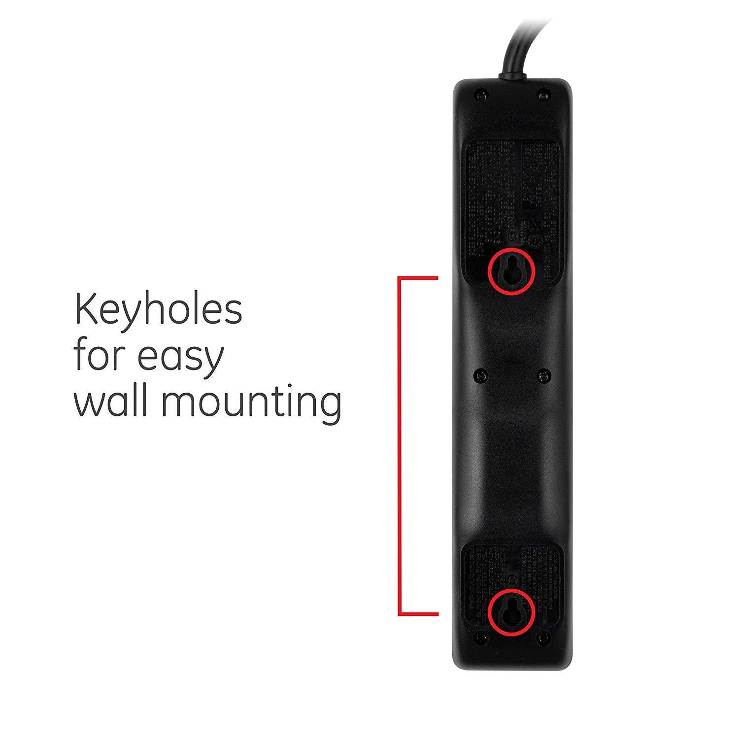 GE 6-Outlet 4ft. Surge Protector with Twist-to-Close Safety Covers, Black - Image 7
