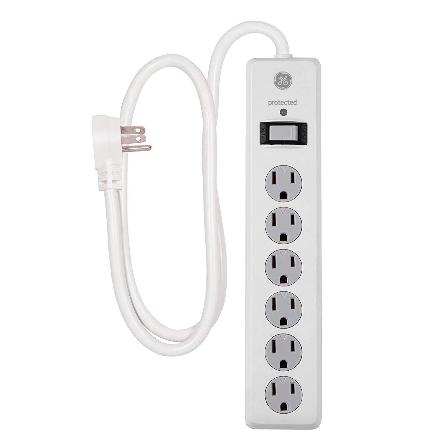 GE 6-Outlet 4ft. Surge Protector with Twist-to-Close Safety Covers, White - Image 2