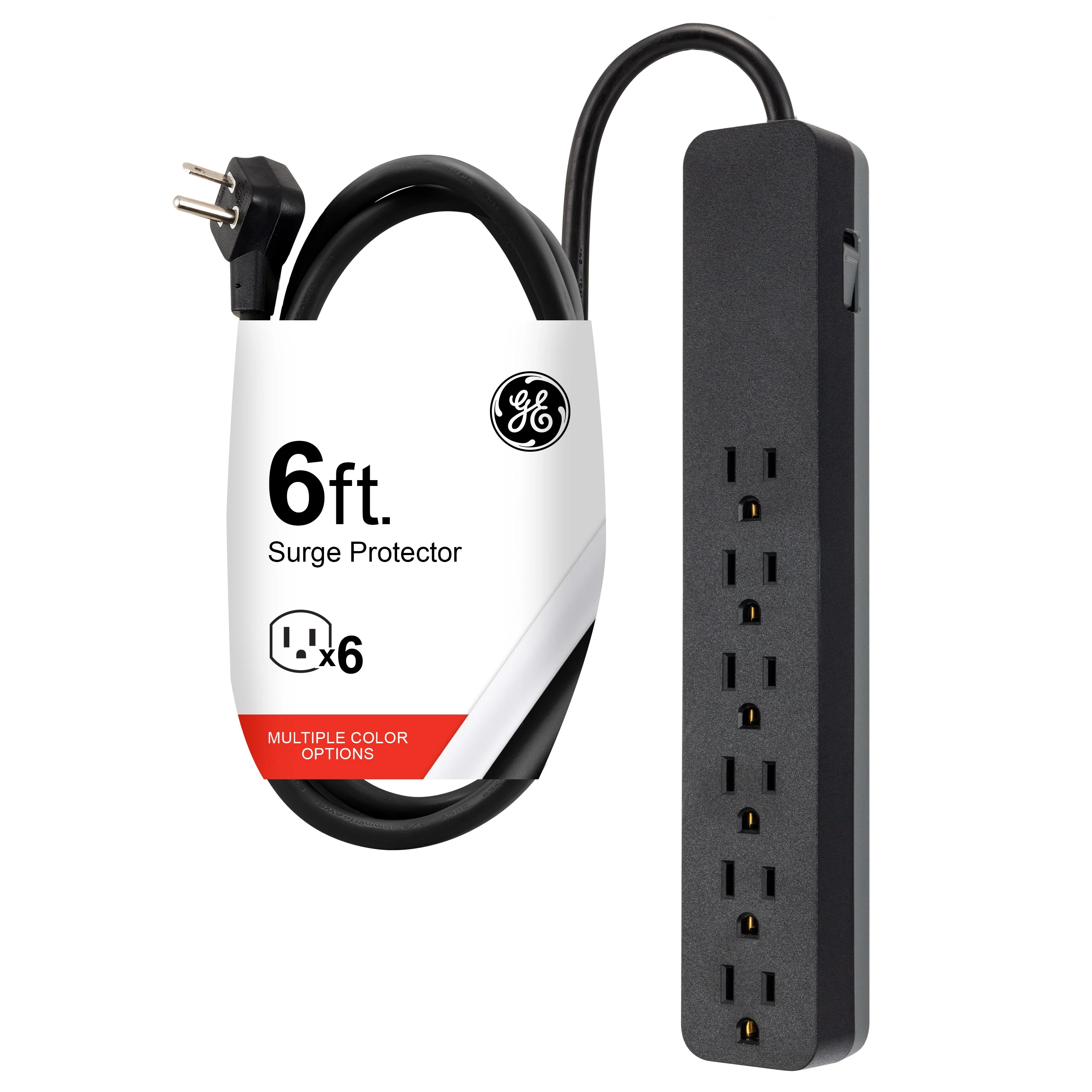 GE 6-Outlet 6ft. Surge Protector, Black - Image 2
