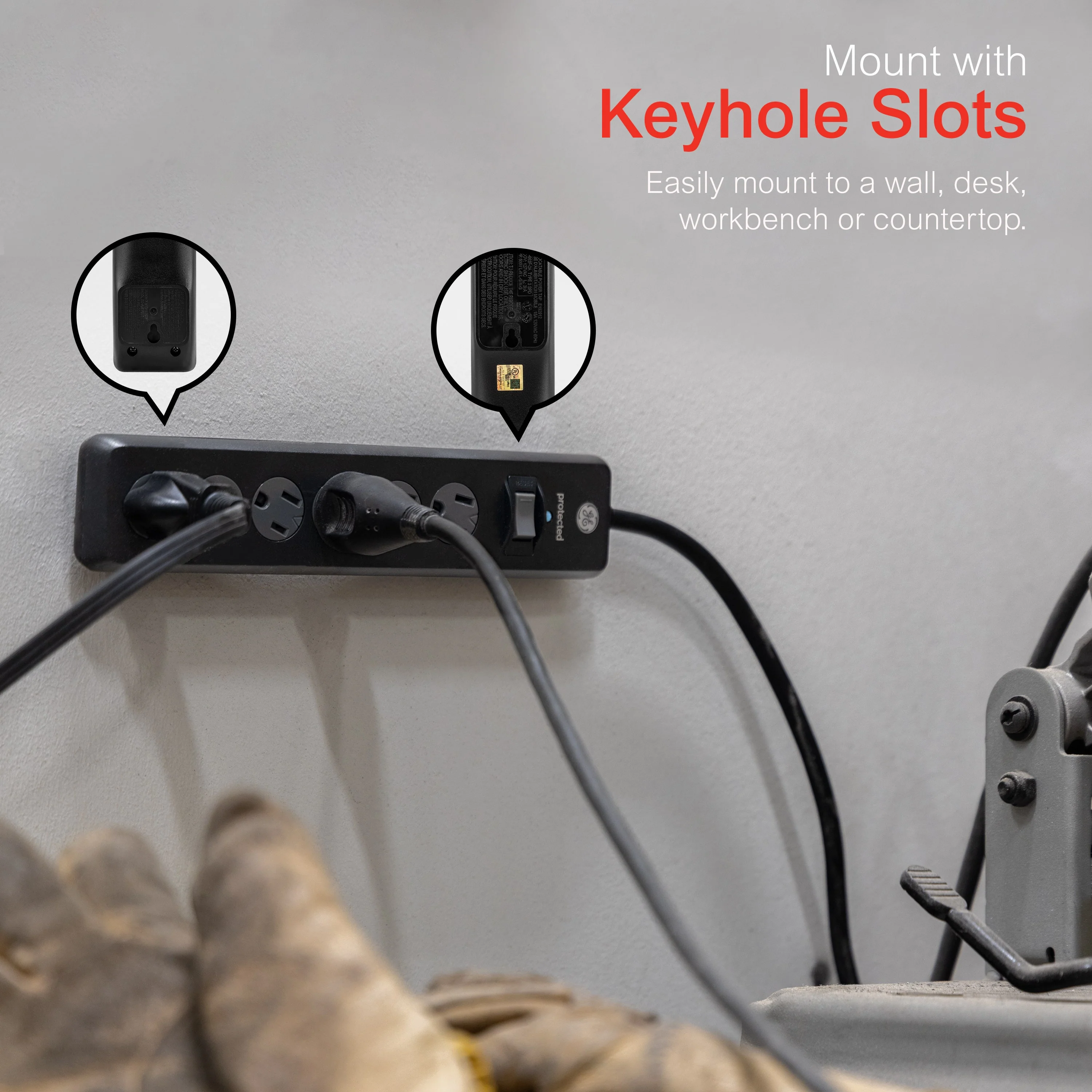 GE 6-Outlet 6ft. Surge Protector with Twist-to-Close Safety Outlets, Black - Image 5