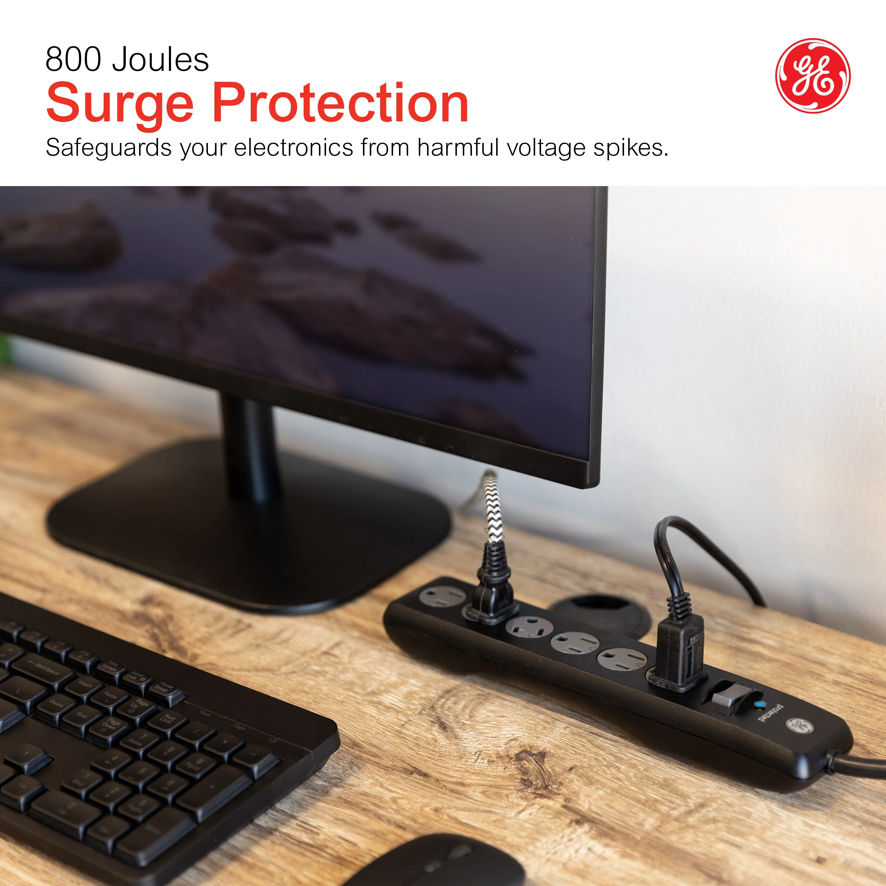 GE 6-Outlet 6ft. Surge Protector with Twist-to-Close Safety Outlets, Black - Image 6