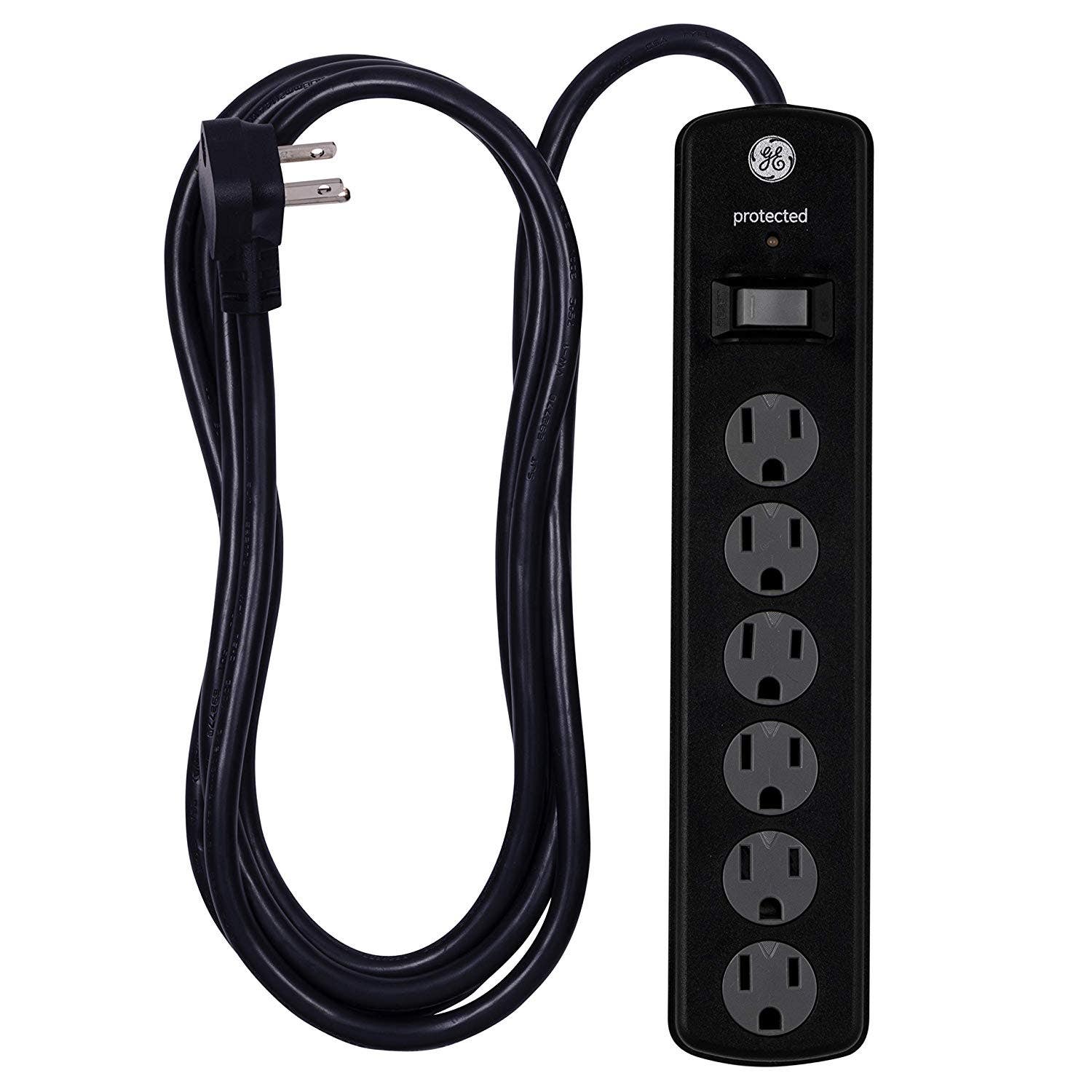 GE 6-Outlet 8ft. Surge Protector with Twist-to-Close Safety Covers, 2 Pack, Black - Image 3