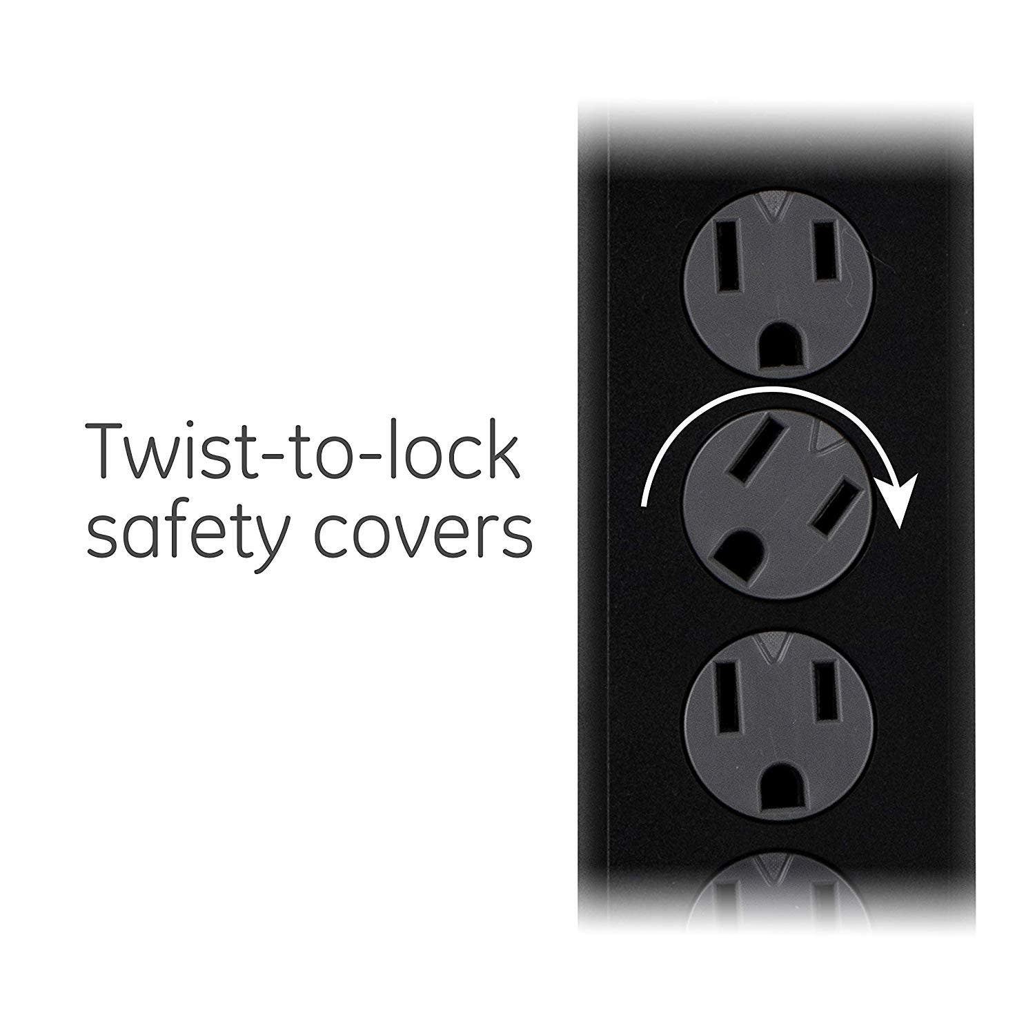 GE 6-Outlet 8ft. Surge Protector with Twist-to-Close Safety Covers, 2 Pack, Black - Image 7