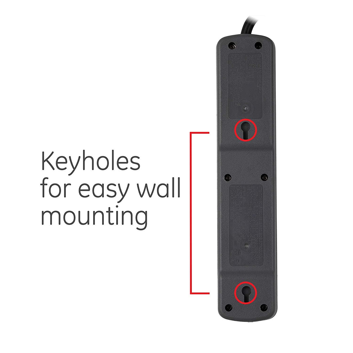 GE 6-Outlet 8ft. Surge Protector with Twist-to-Close Safety Covers, 2 Pack, Black - Image 9