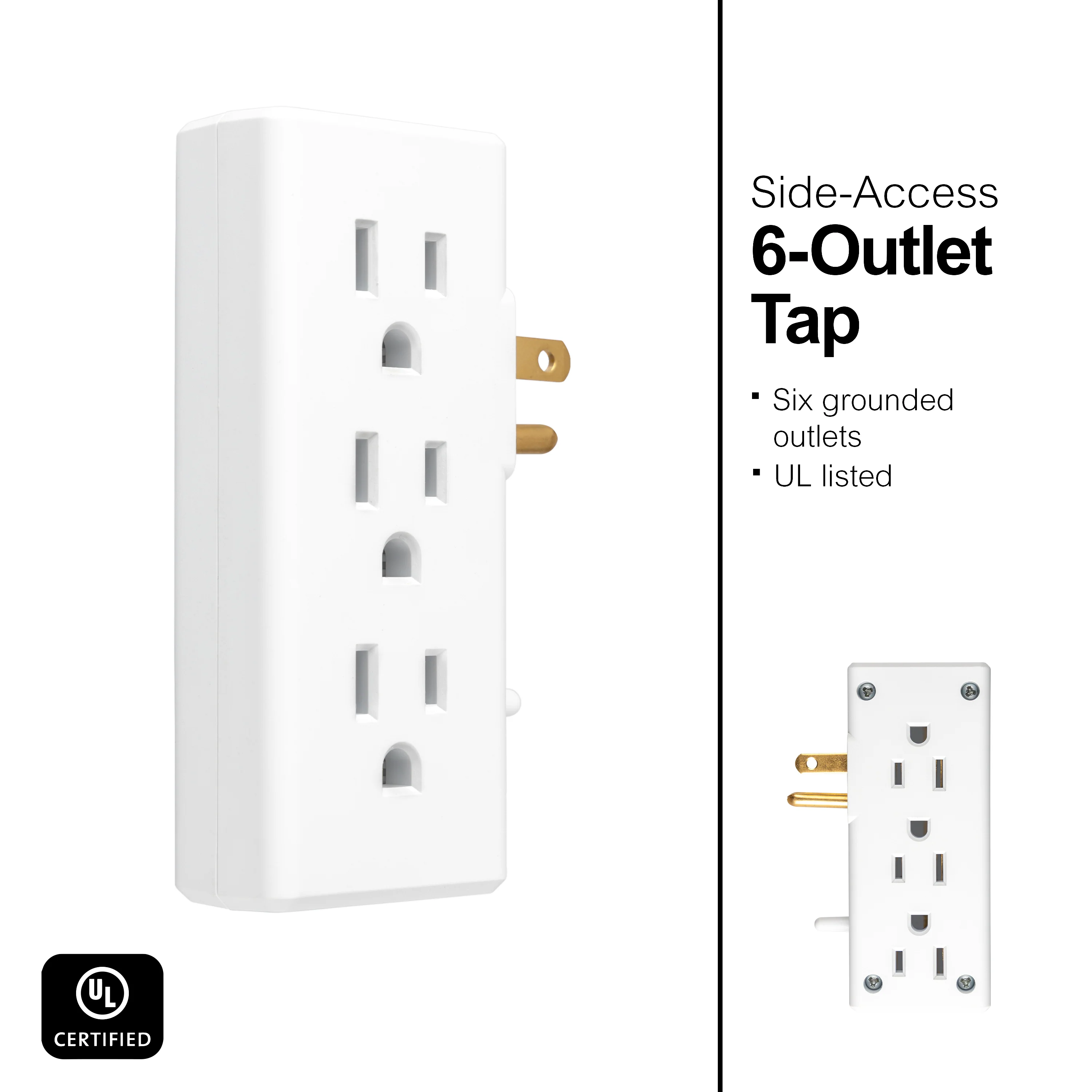 GE 6-Outlet Space-Saving Wall Tap, White, 3pk - Image 2
