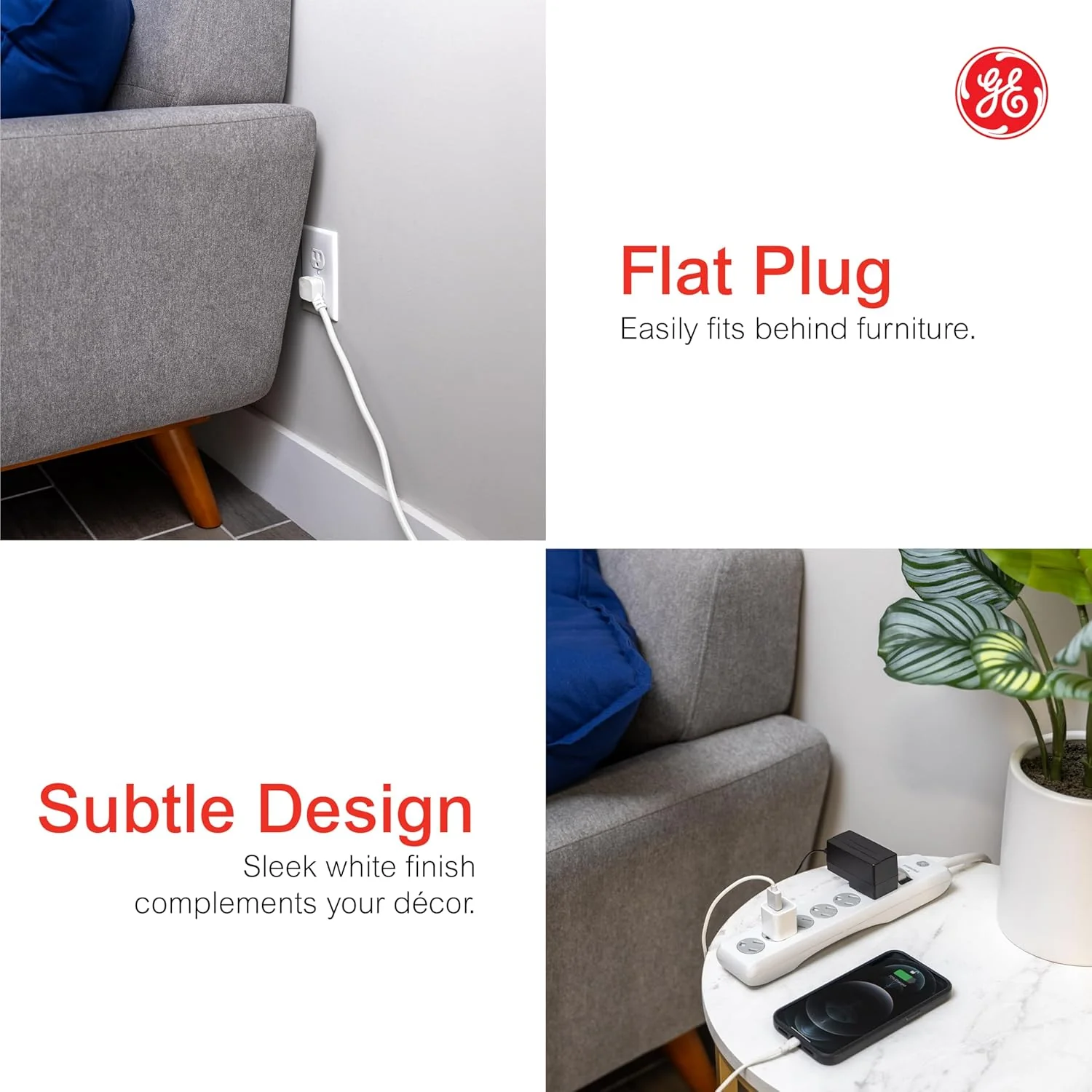 GE 6-Outlet Surge Protector Extension Cord, 10ft., 2pk - Image 3