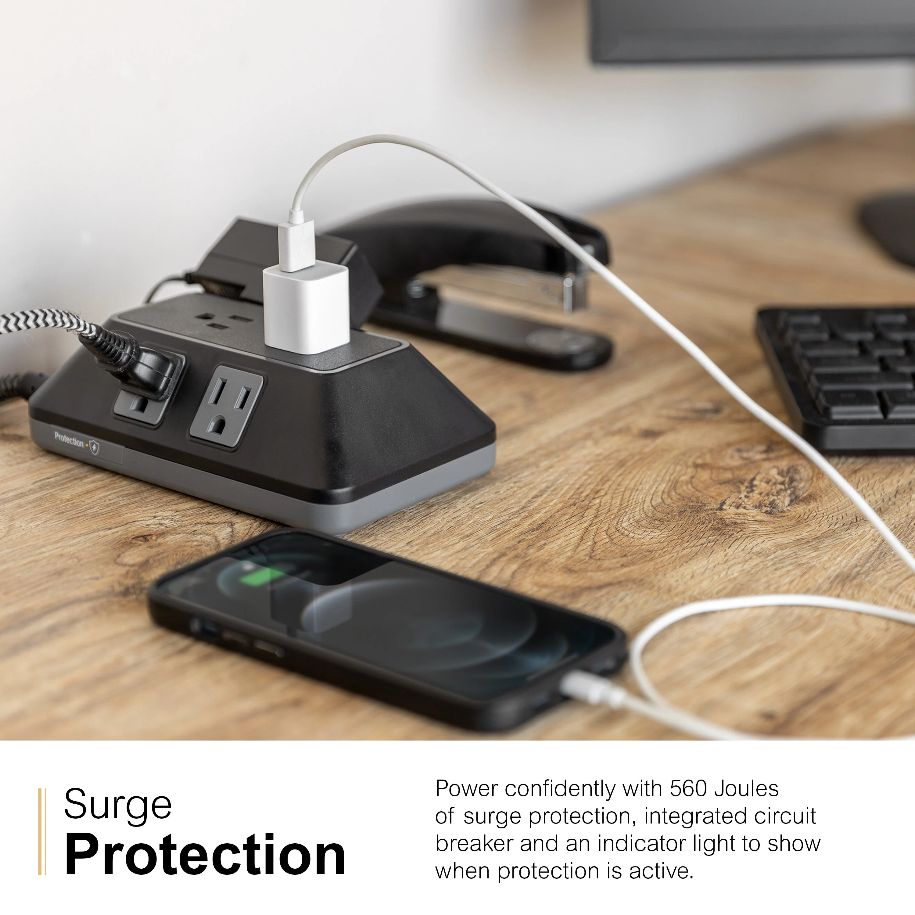 GE 6-Outlet Surge Protector With Adapter-Spaced Outlets, 6ft. Braided Cord, Black - Image 6