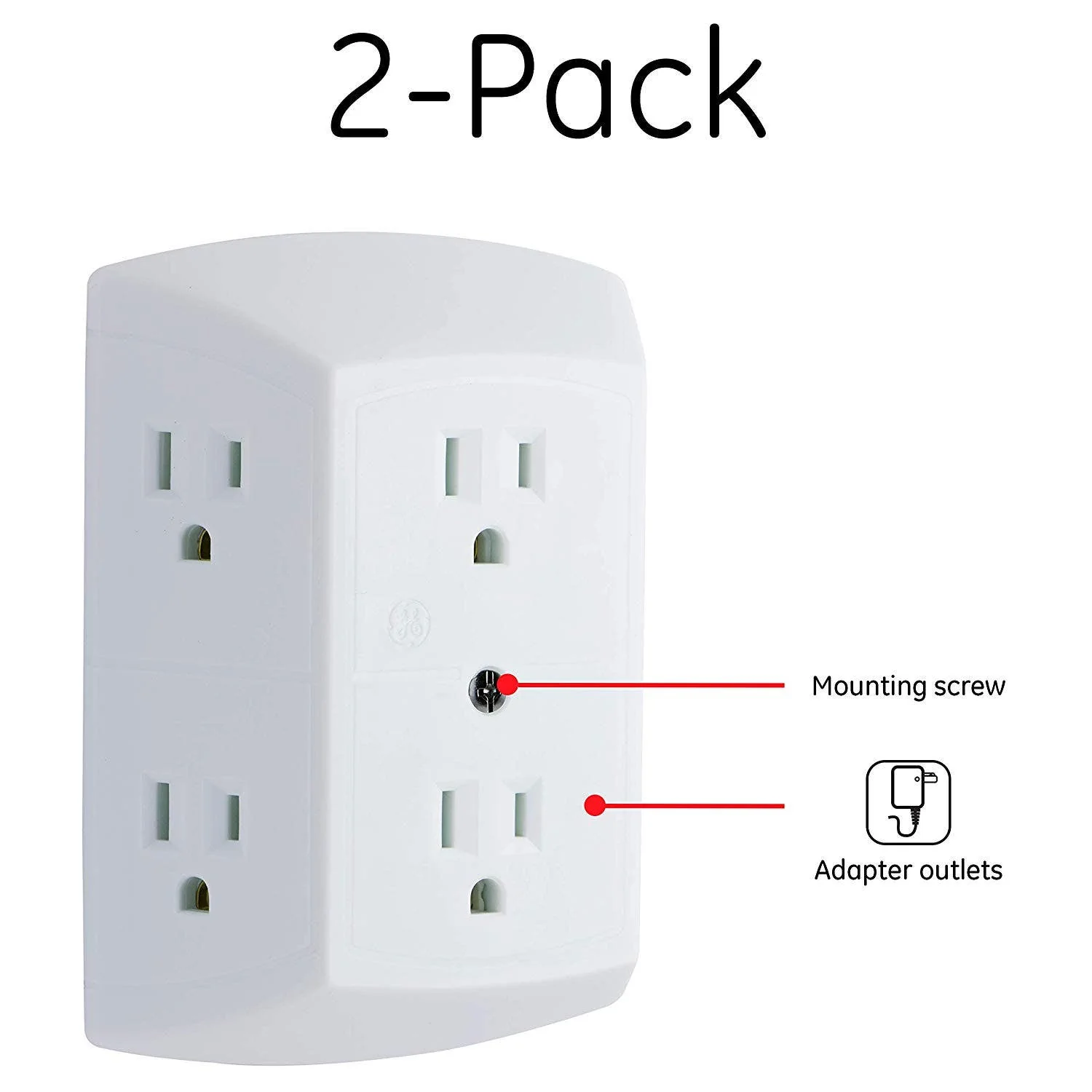 GE 6-Outlet Wall Tap, 2 Pack, White - Image 4