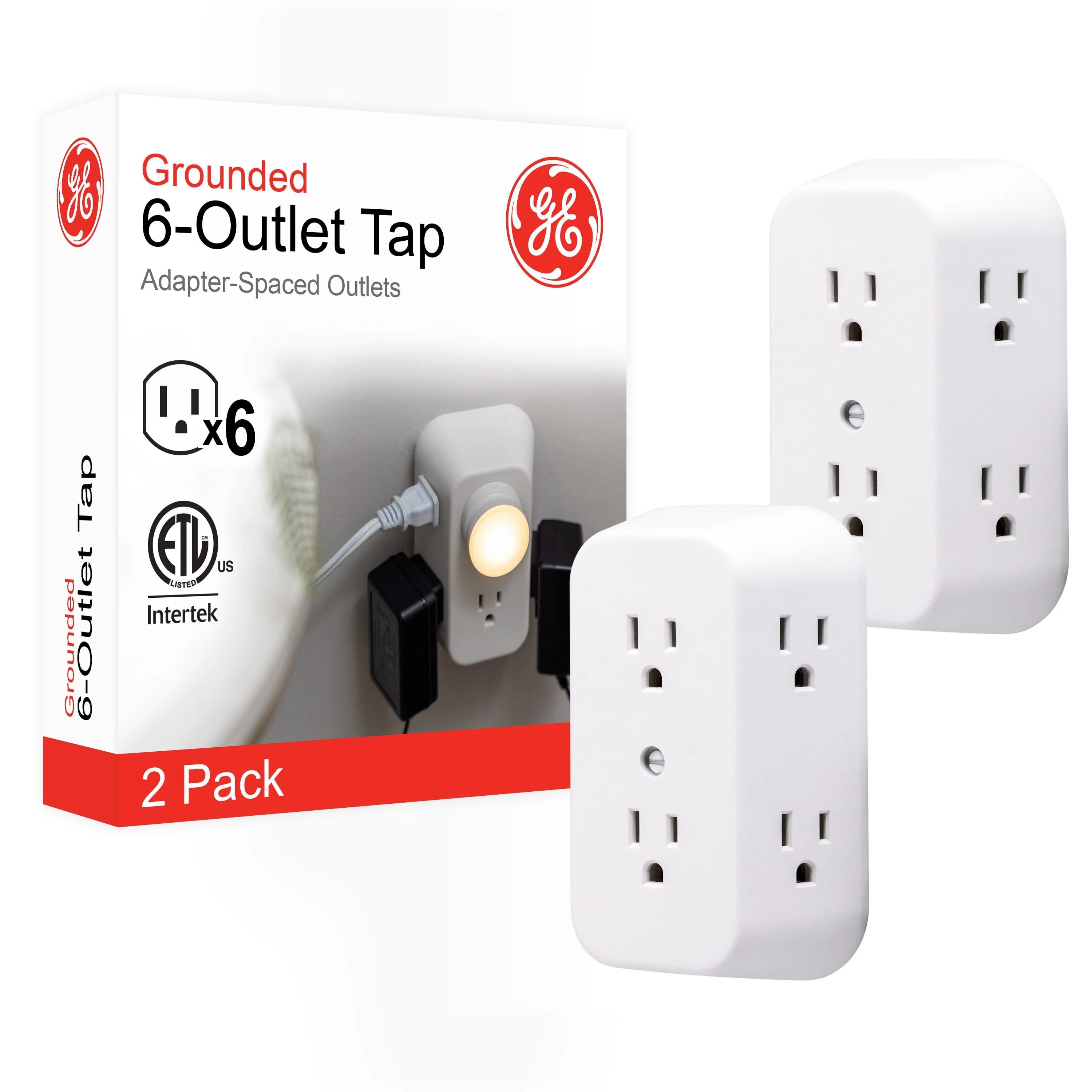 GE 6-Outlet Wall Tap, 2 Pack, White - Image 8